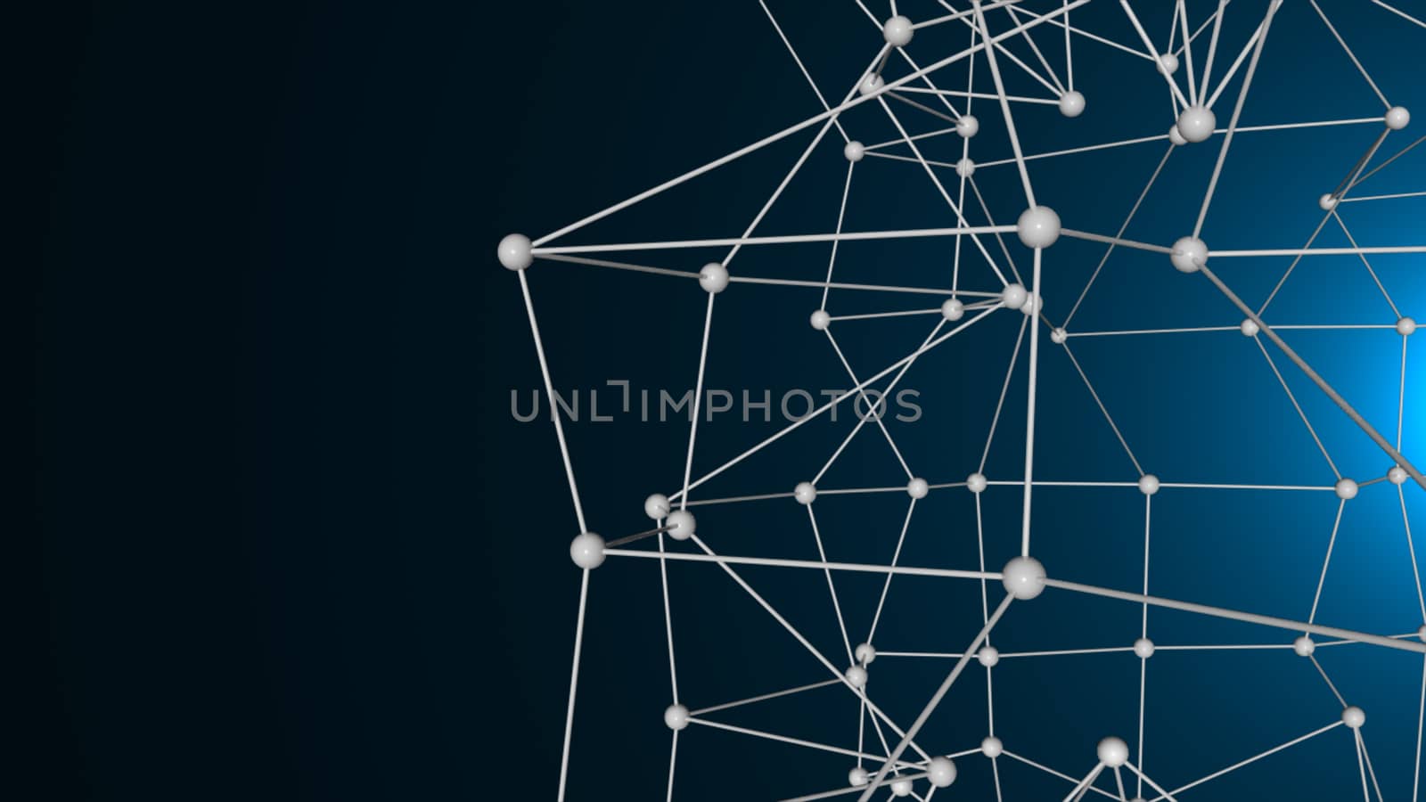 Abstract connected realistic dots. Network backdrop. 3D rendering