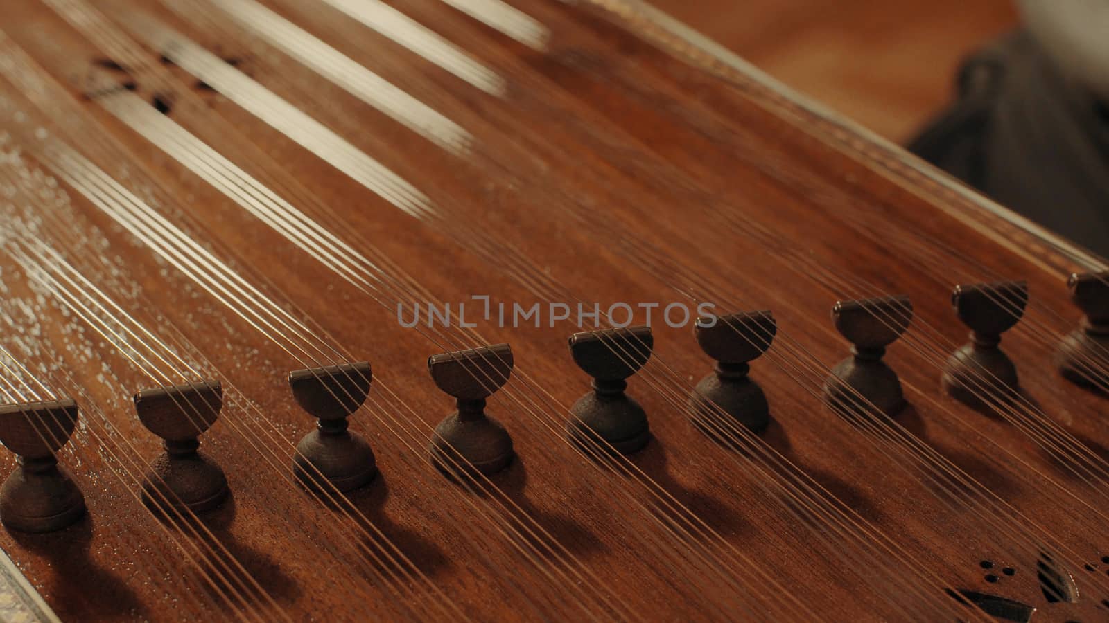 The ethnic musical instrument - santur. Close up