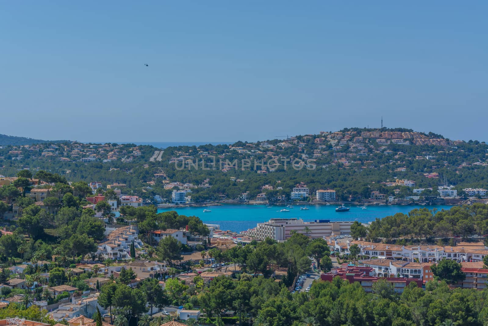 Panorama of the bay Paguera photographed from the mountain in Costa de la Calma.