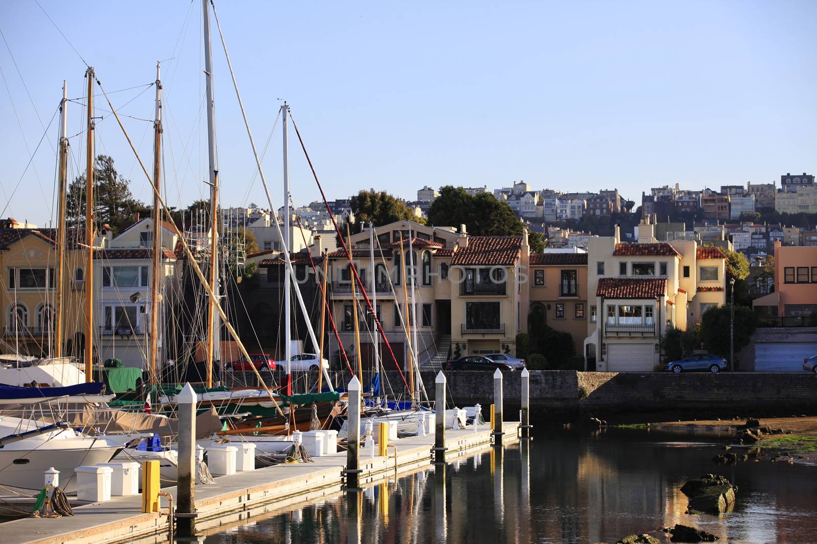 California yacht harbor with the San Francisco skyline in the background