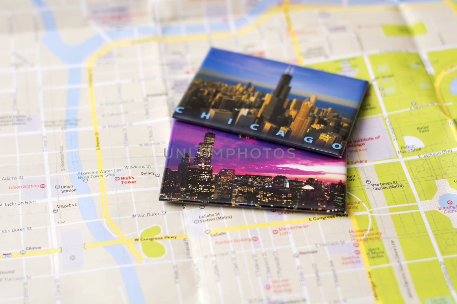 Chicago travel memories on a city map