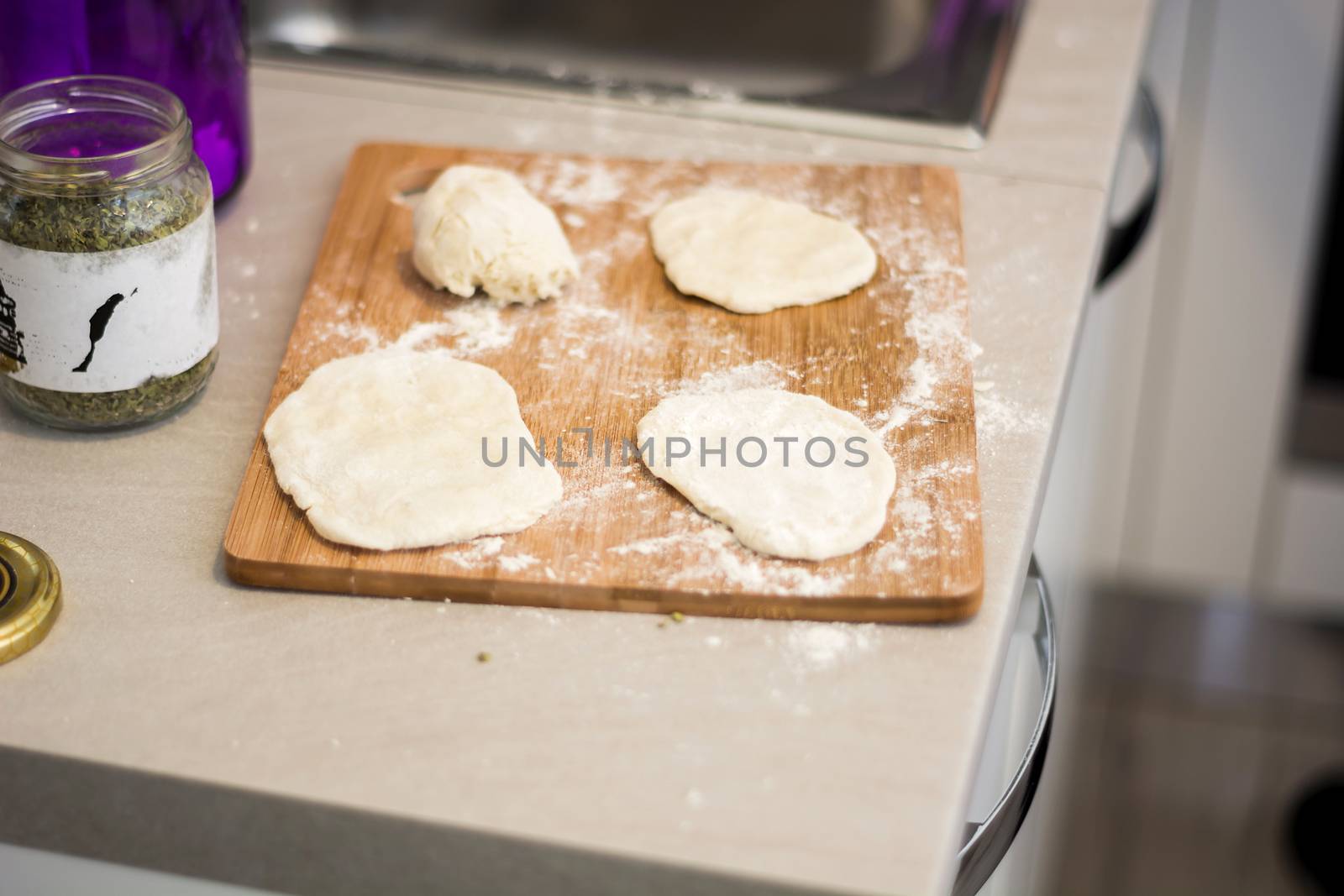 Raw pieces of bread dough before fermentation. by rarrarorro