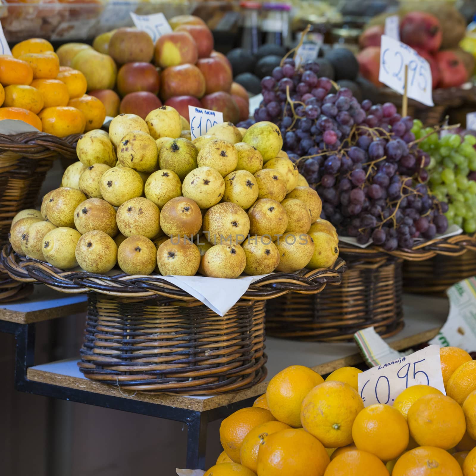 Fresh exotic fruits in Mercado Dos Lavradores. Funchal, Madeira

