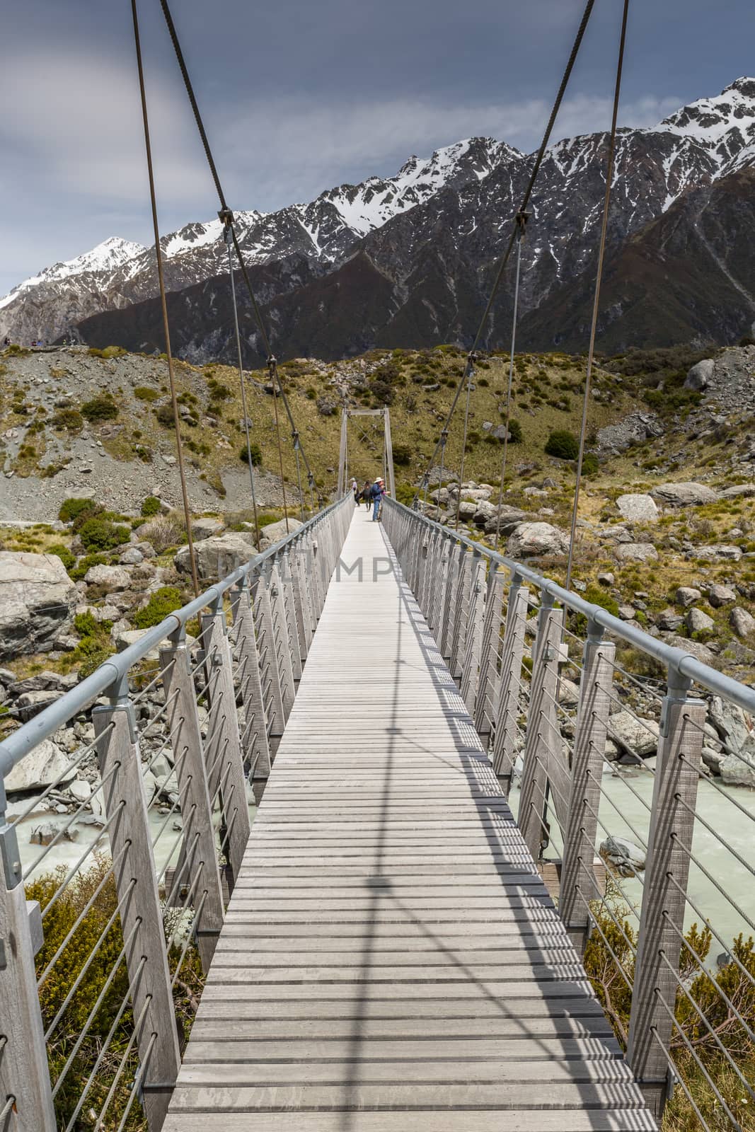 Bridge over Hooker River in Aoraki national park New Zealand 