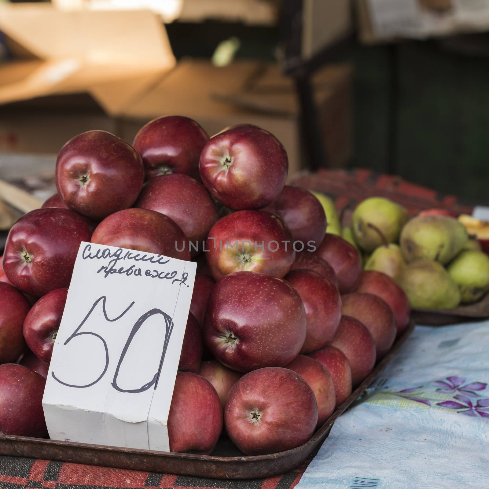 Crates of apples on the market