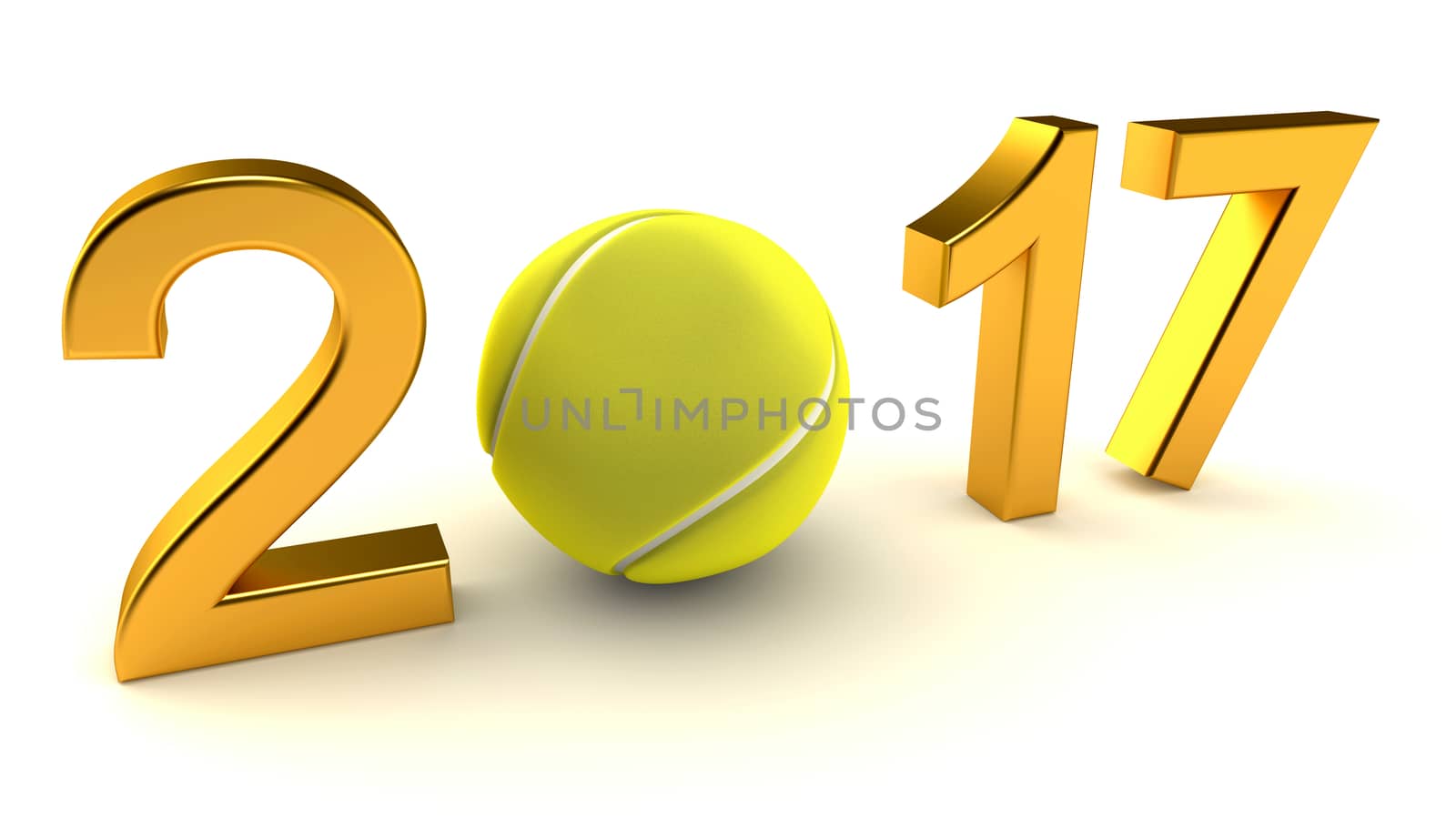 Tennis ball and 2017 year on a White Background, 3d-illustration