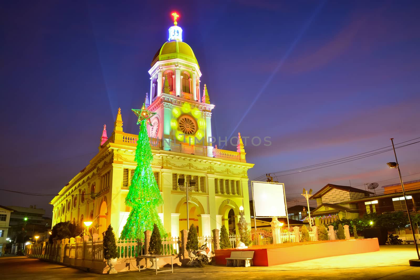 SantaCruz Christ Church with Christmas Tree in the Christmas Period in Bangkok, Thailand.