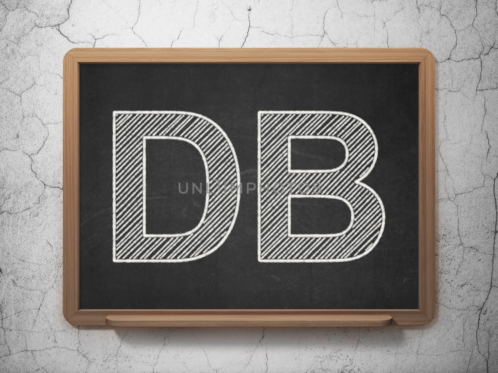 Stock market indexes concept: text DB on Black chalkboard on grunge wall background, 3D rendering