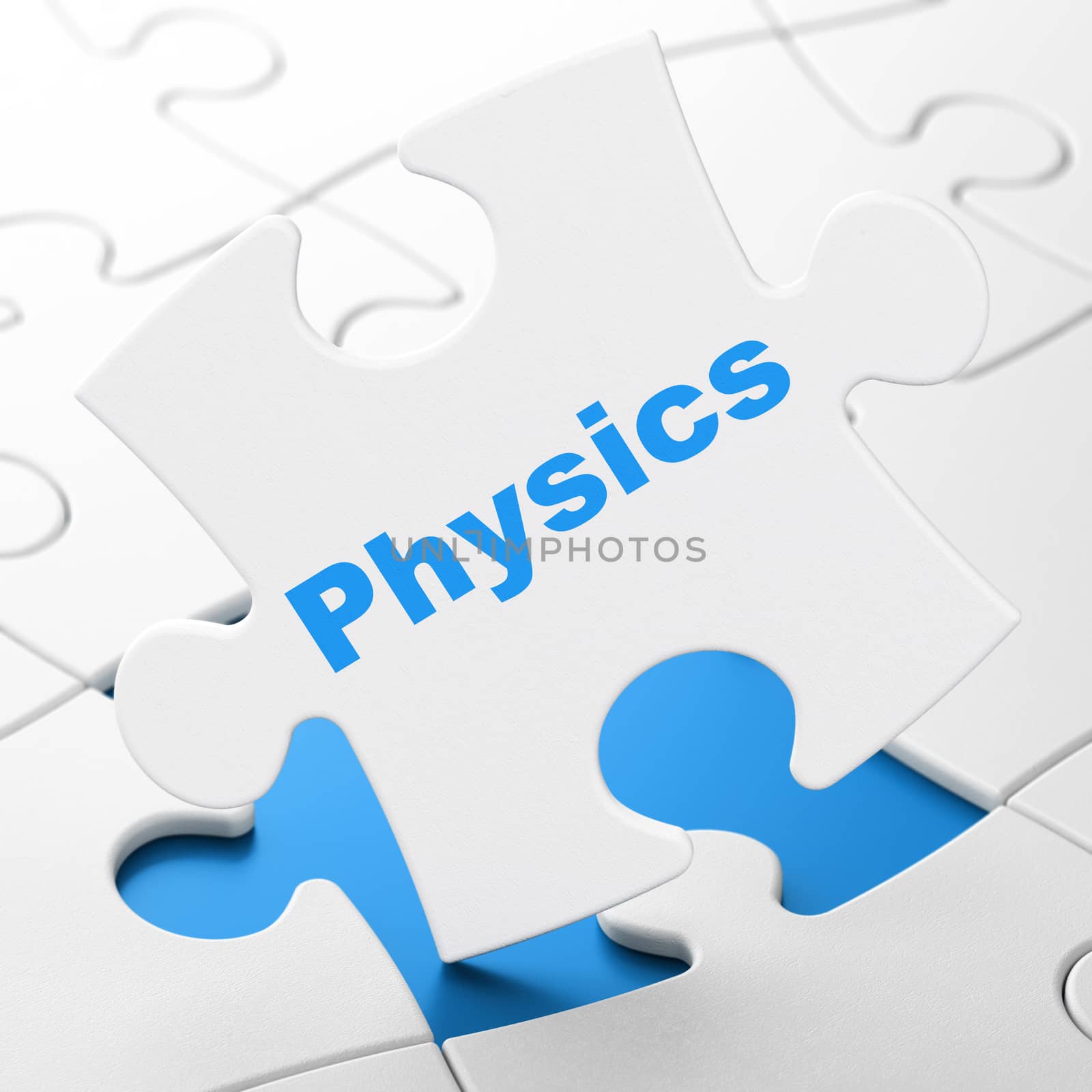 Education concept: Physics on White puzzle pieces background, 3D rendering