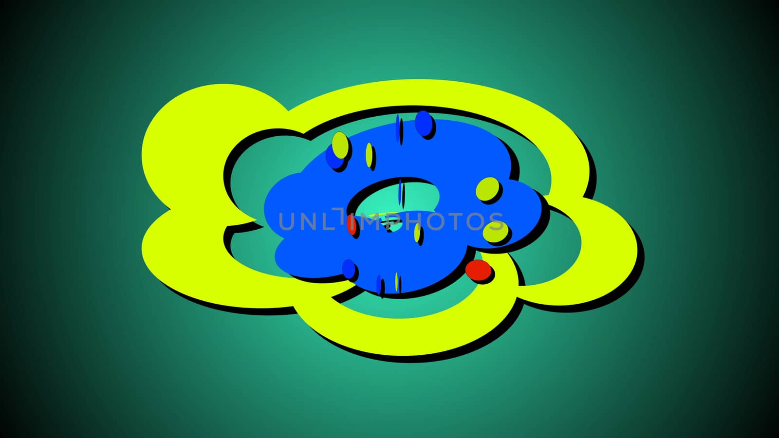 Abstract pop art objects on a green background. 3d illustration.
