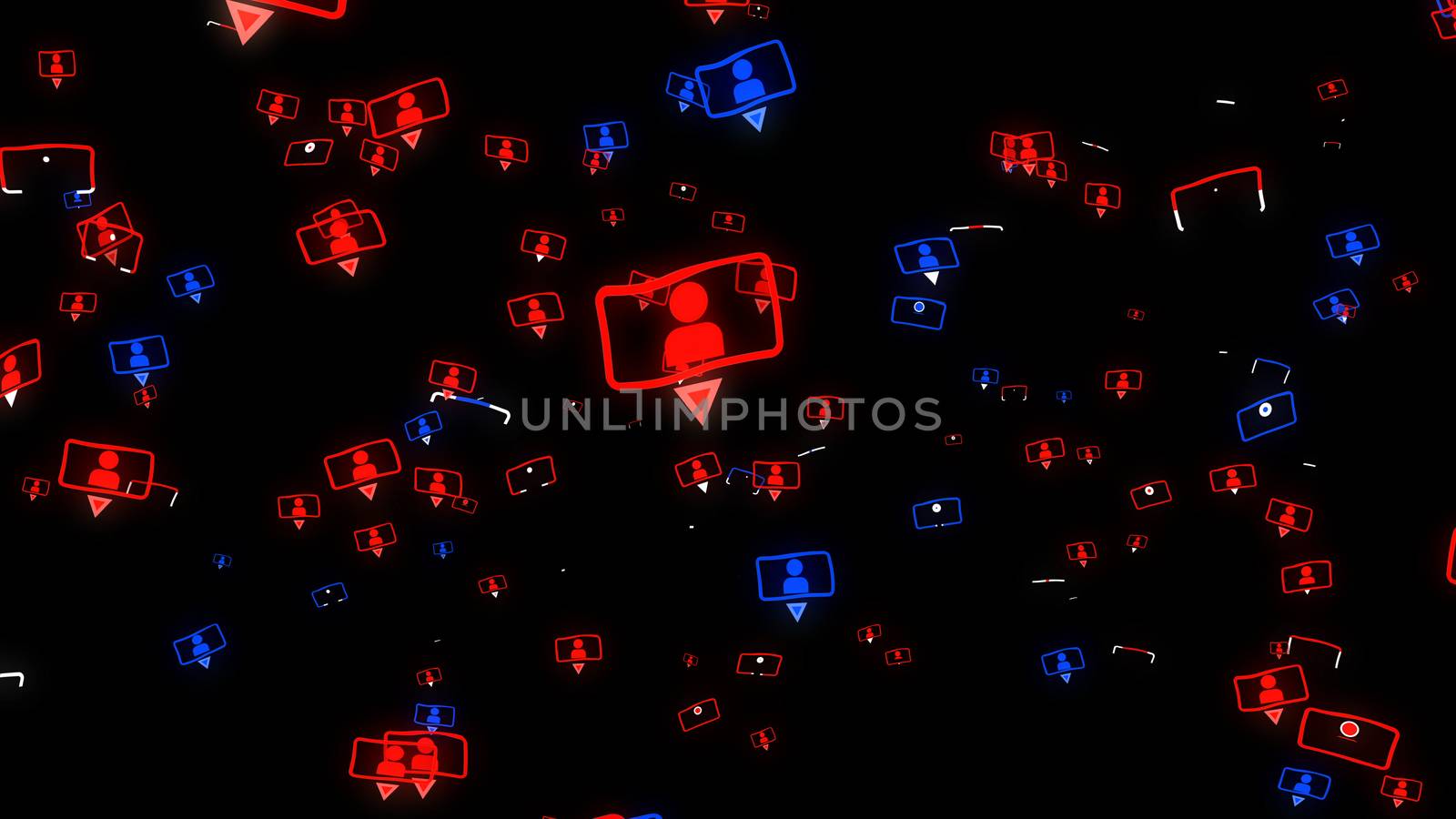 3d illustration of social media concept on a black background.
