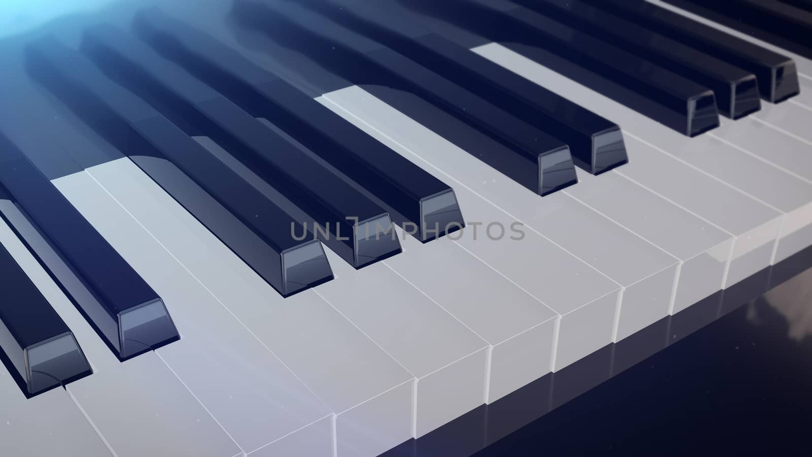 3d rendering of Beautiful Grand Piano Keys with mirror reflections.