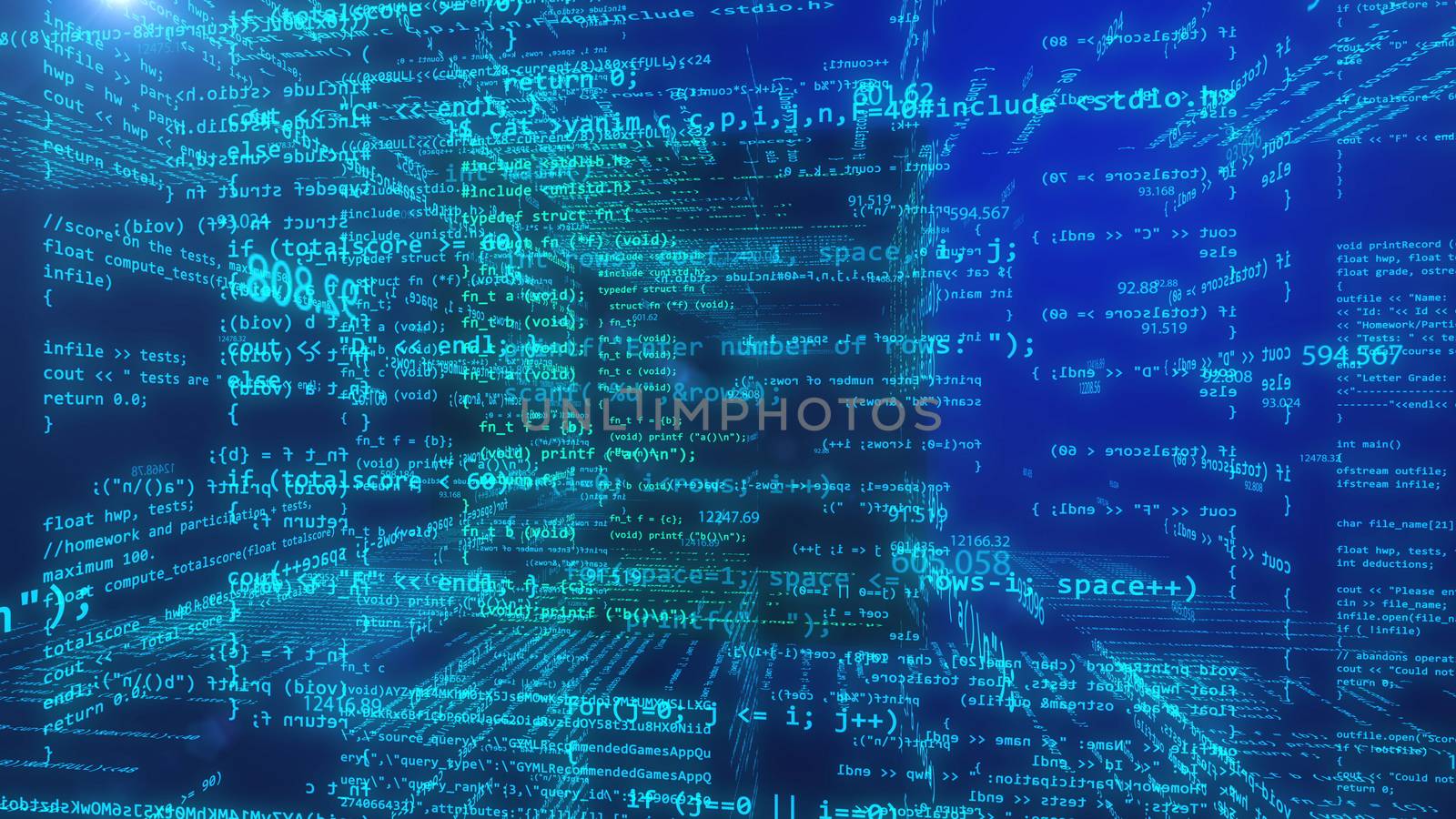 Abstract programming data code on a blue background. 3d rendering.
