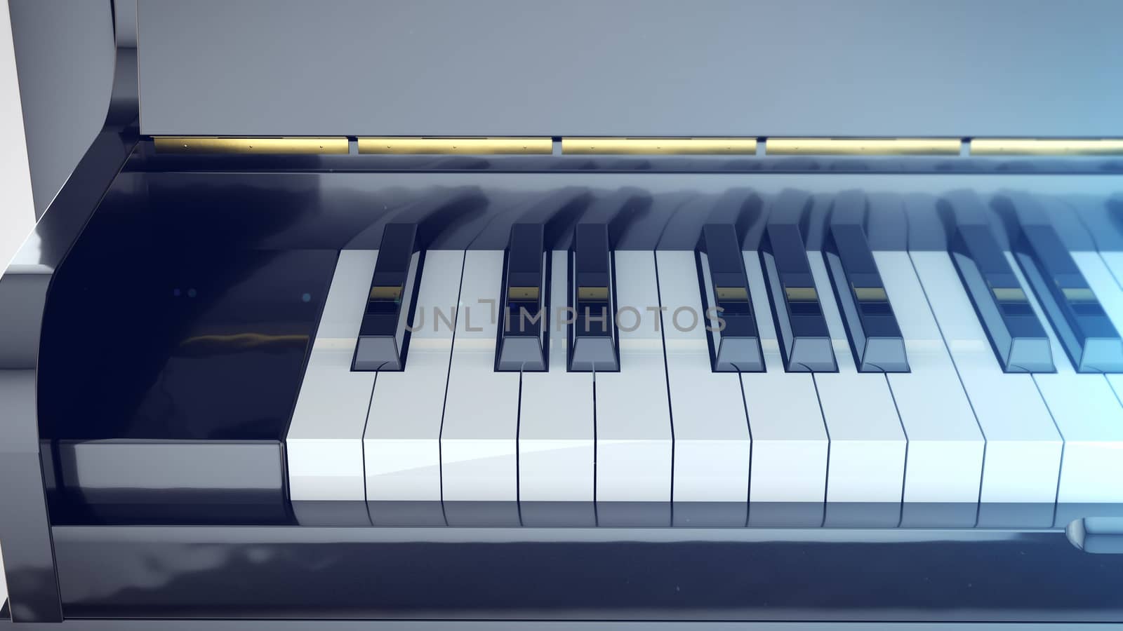 3d rendering of Beautiful Grand Piano Keys with mirror reflections. Music concept.