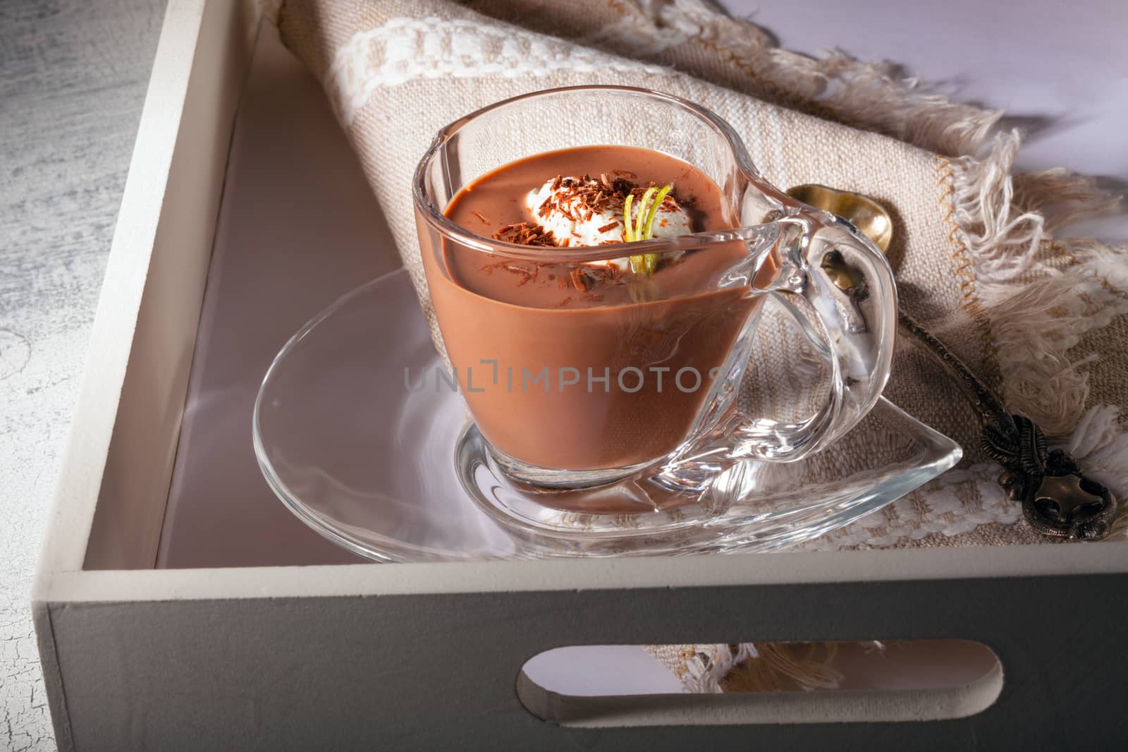 Chocolate Mousse Dessert with cream on a table