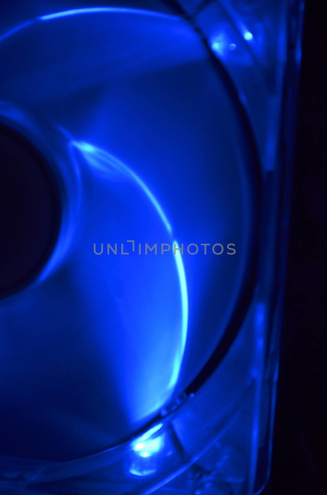 Fan blades of computer processor cooler. With color blu.