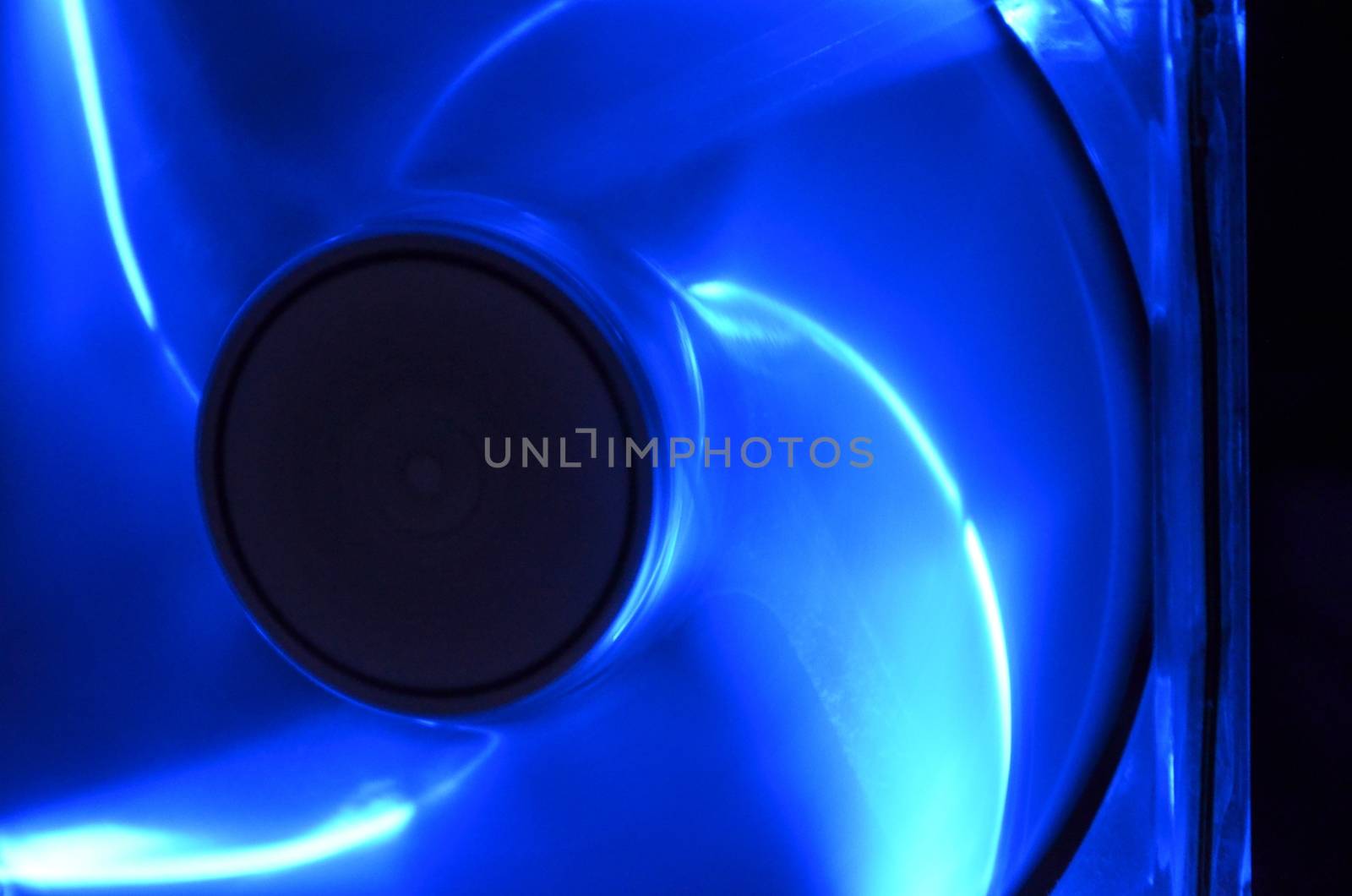 Fan blades of computer processor cooler. With color blu.
