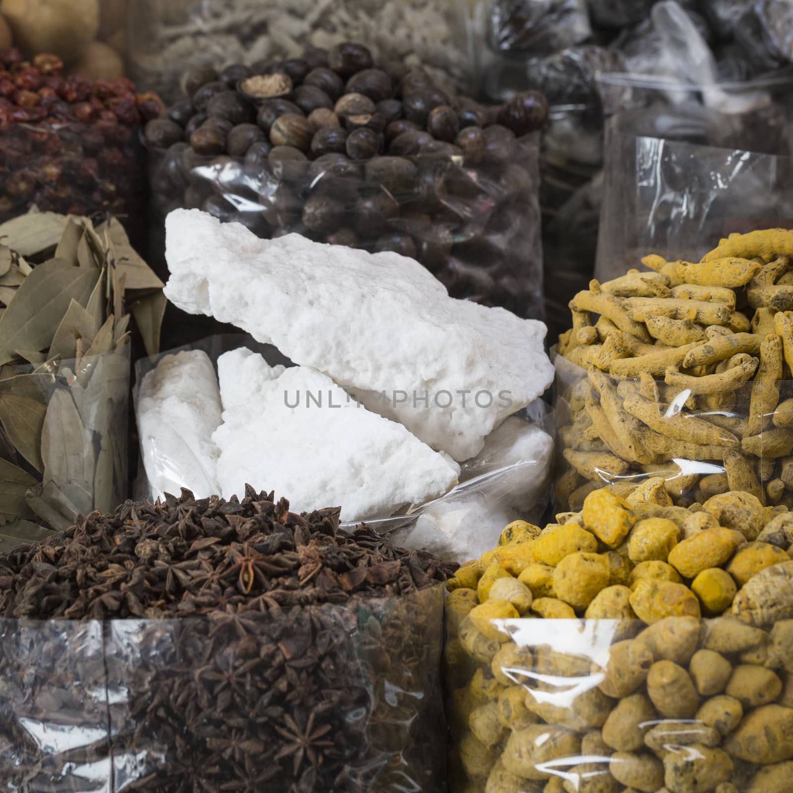 Dried herbs, flowers and arabic spices in the souk at Deira in D by mariusz_prusaczyk