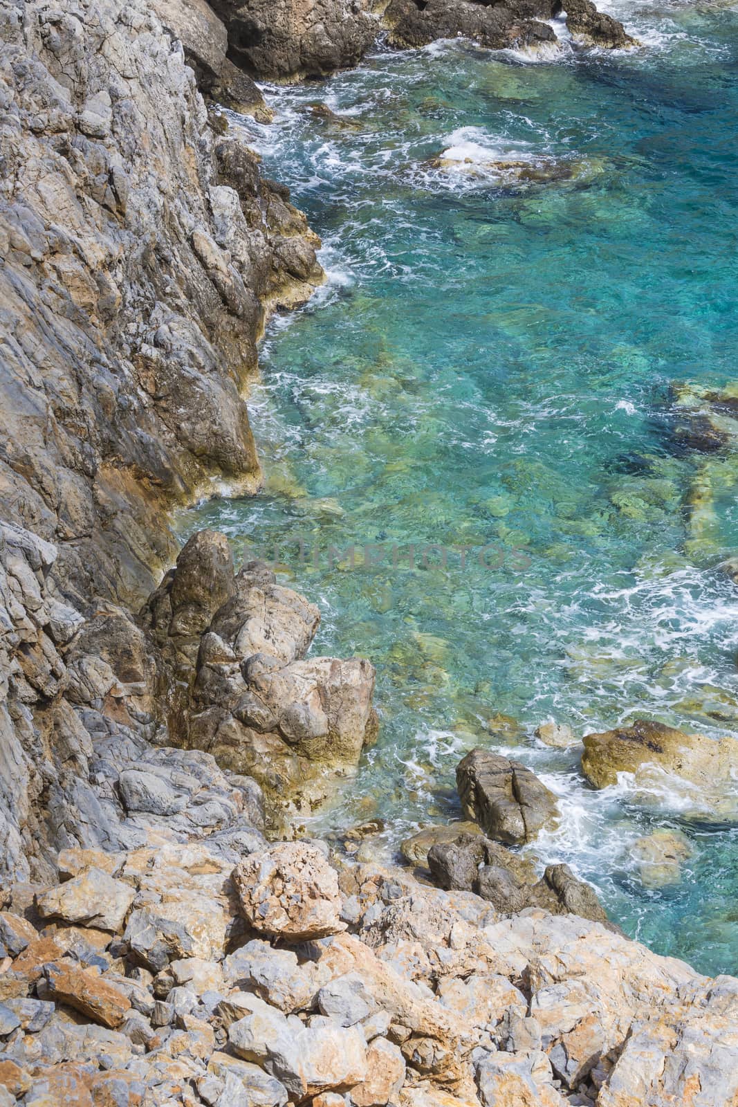 Beautiful Deep blue sea and rocks in Greece
