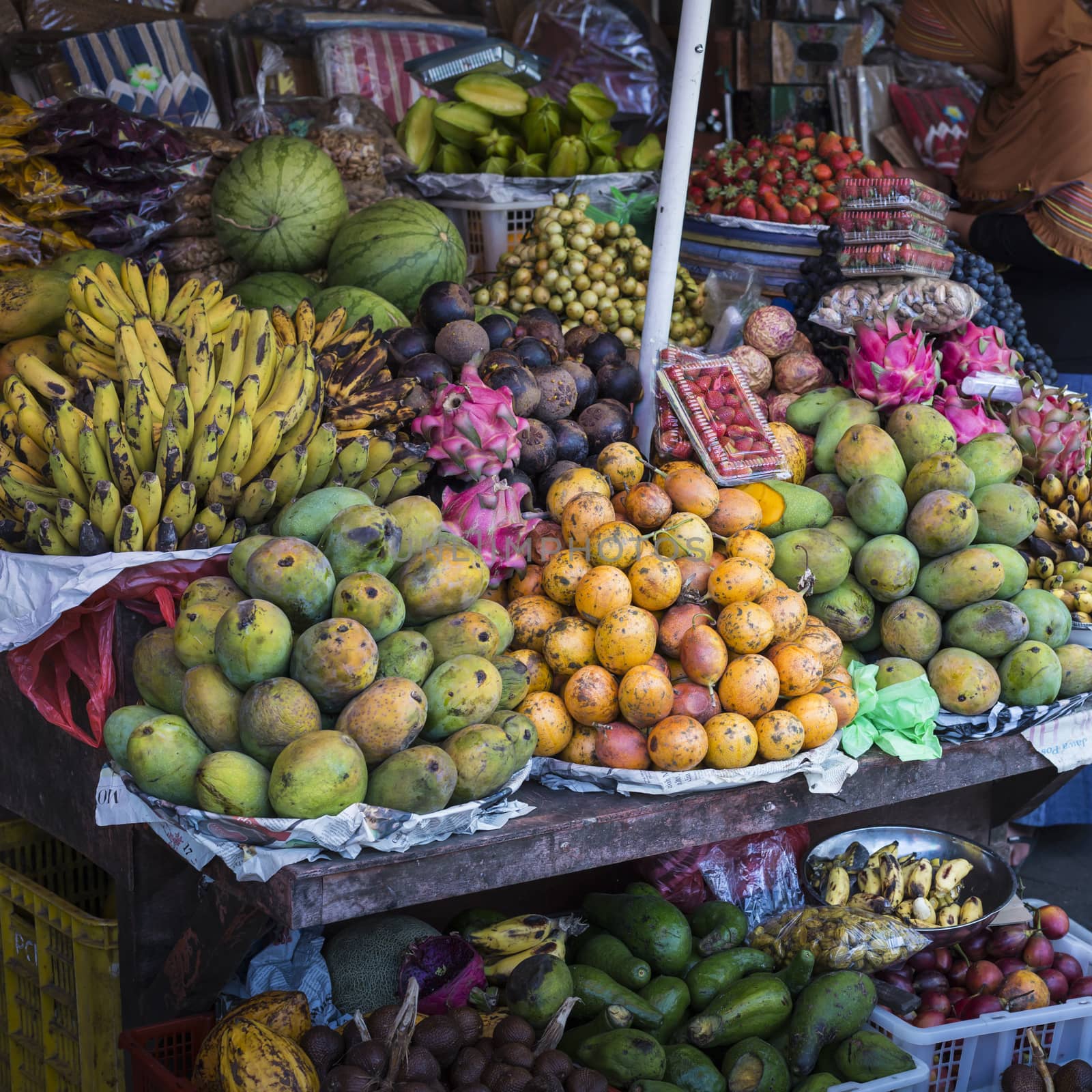 Open air fruit market in the village in Bali, Indonesia.