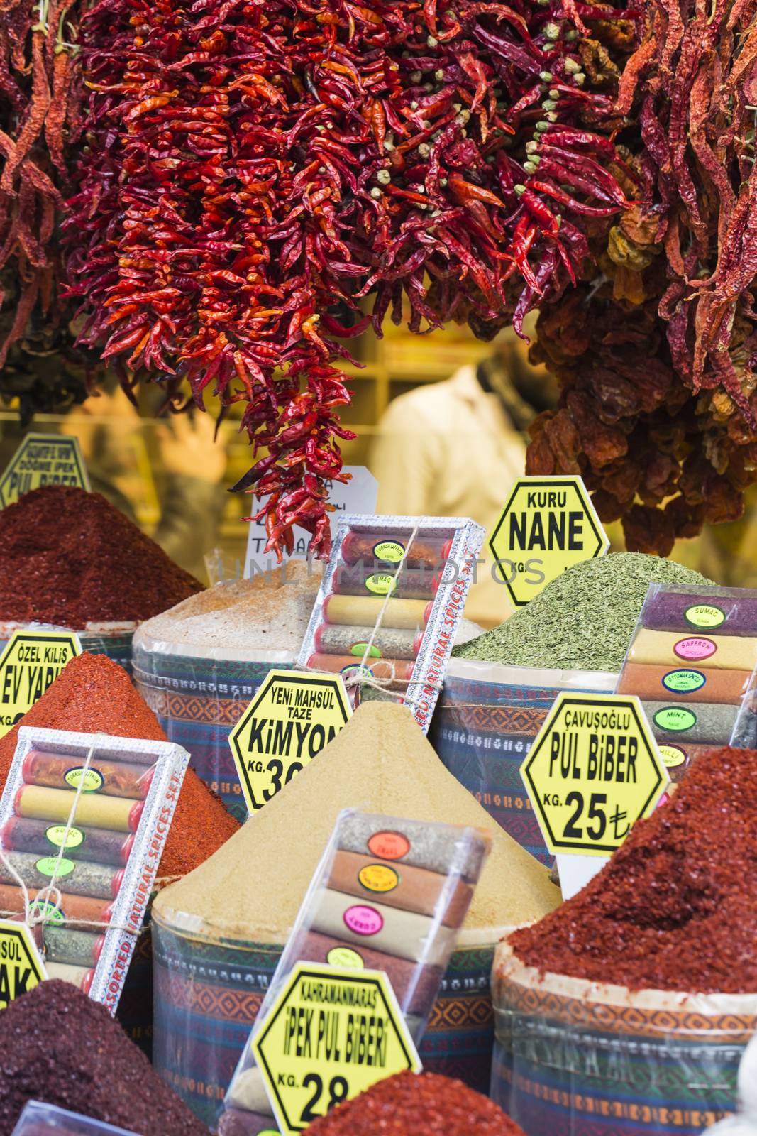 Colorful spices at spice bazaar in Istanbul, Turkey by mariusz_prusaczyk