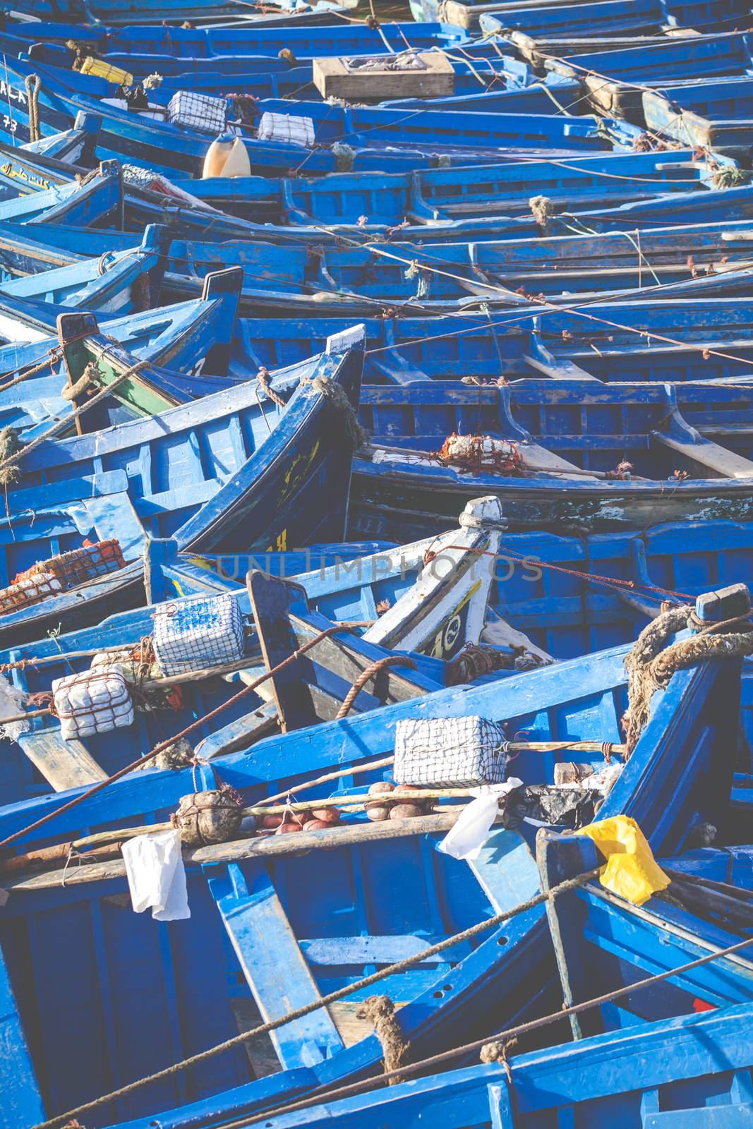 Blue fishing boats in Essaouira, Morocco, Africa

