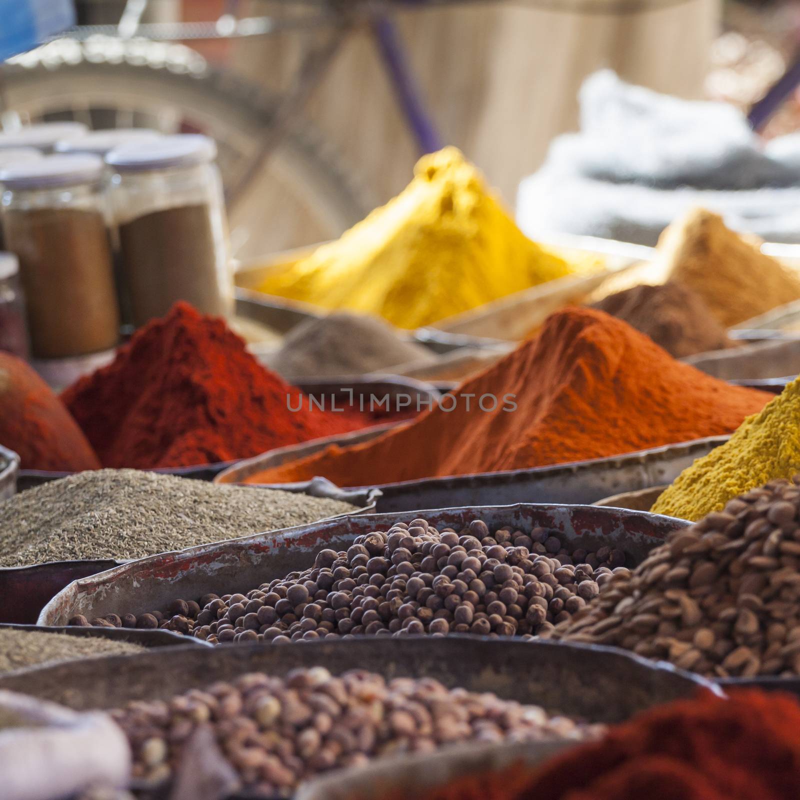 Arabic spices at traditional market. Morocco. Africa.