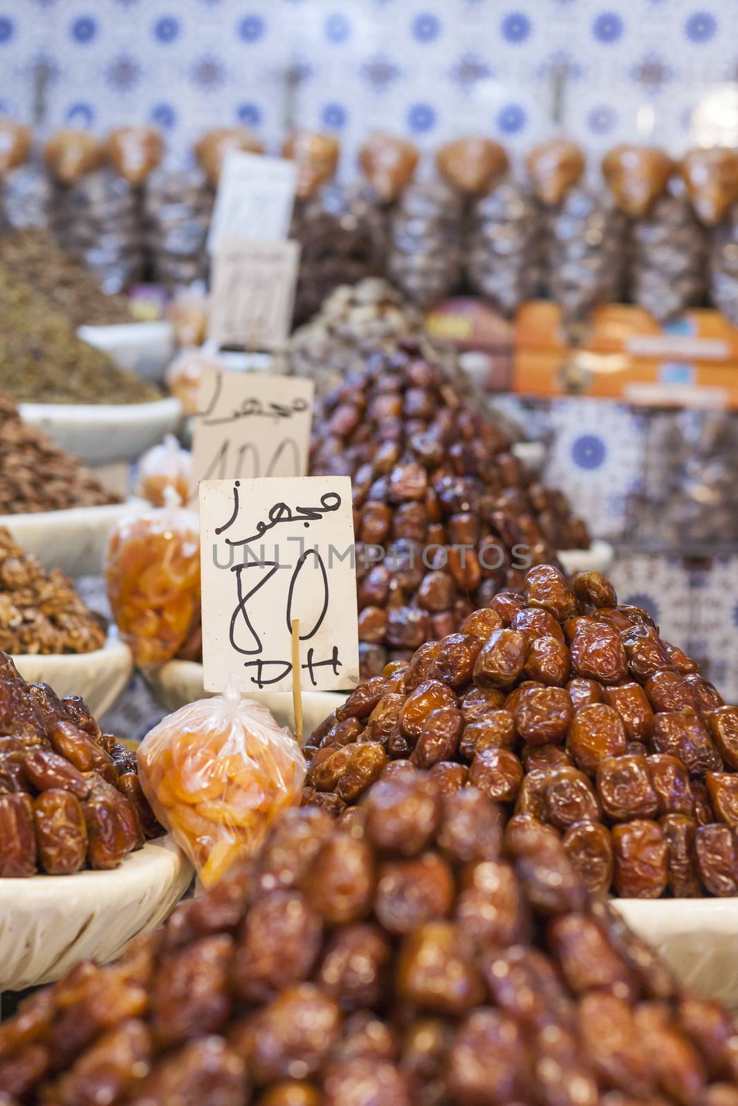 Nuts and dried fruit for sale in the souk of Fes, Morocco by mariusz_prusaczyk