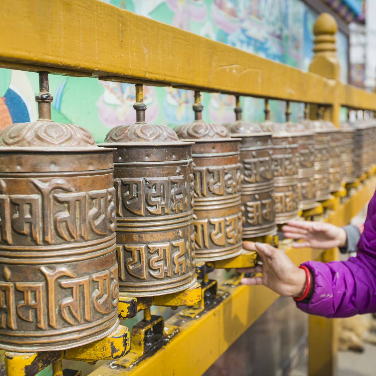 Buddhist prayer wheels, Kathmandu, Nepal.