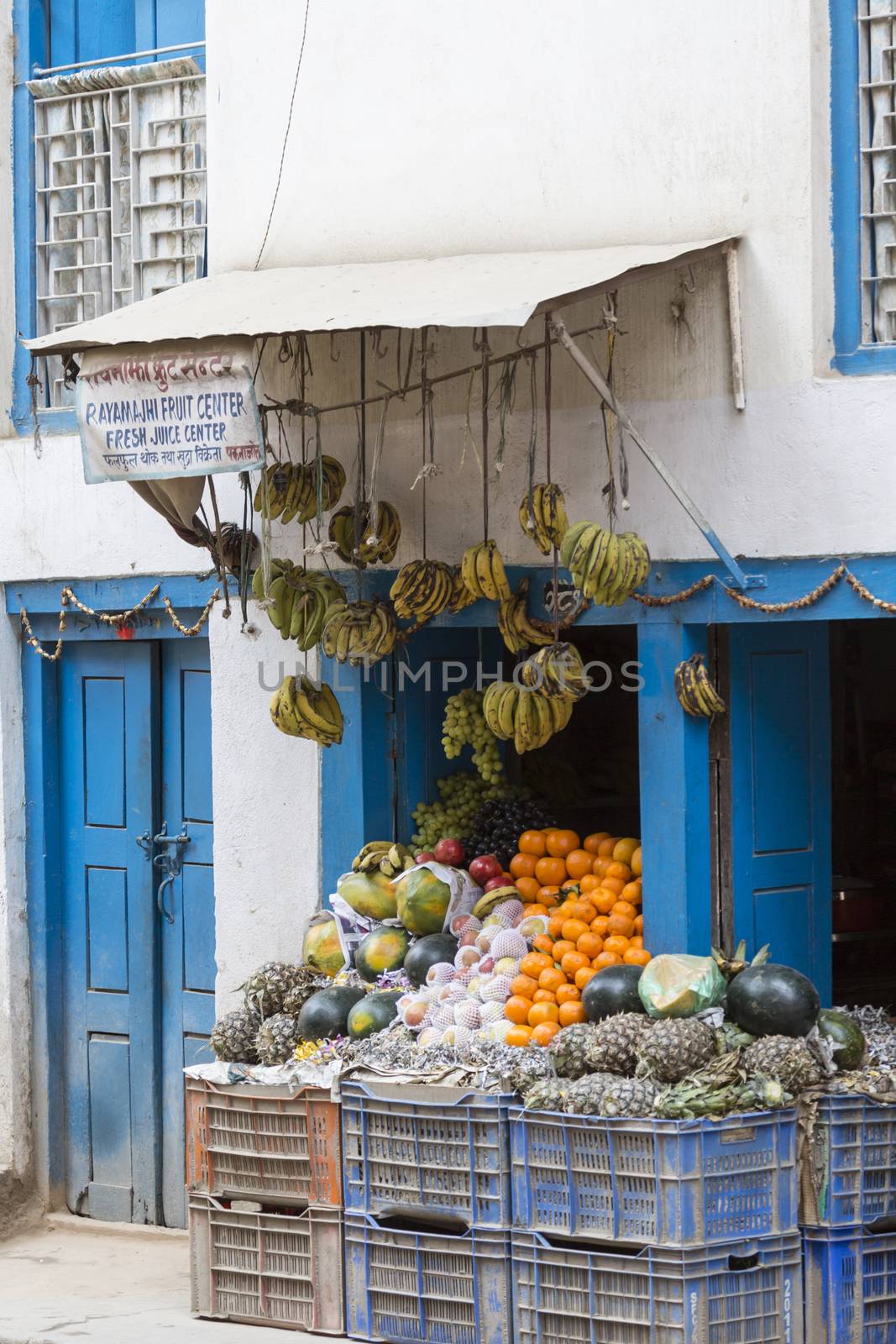 Fresh juice and fruit shop in Kathmandu, Nepal by mariusz_prusaczyk