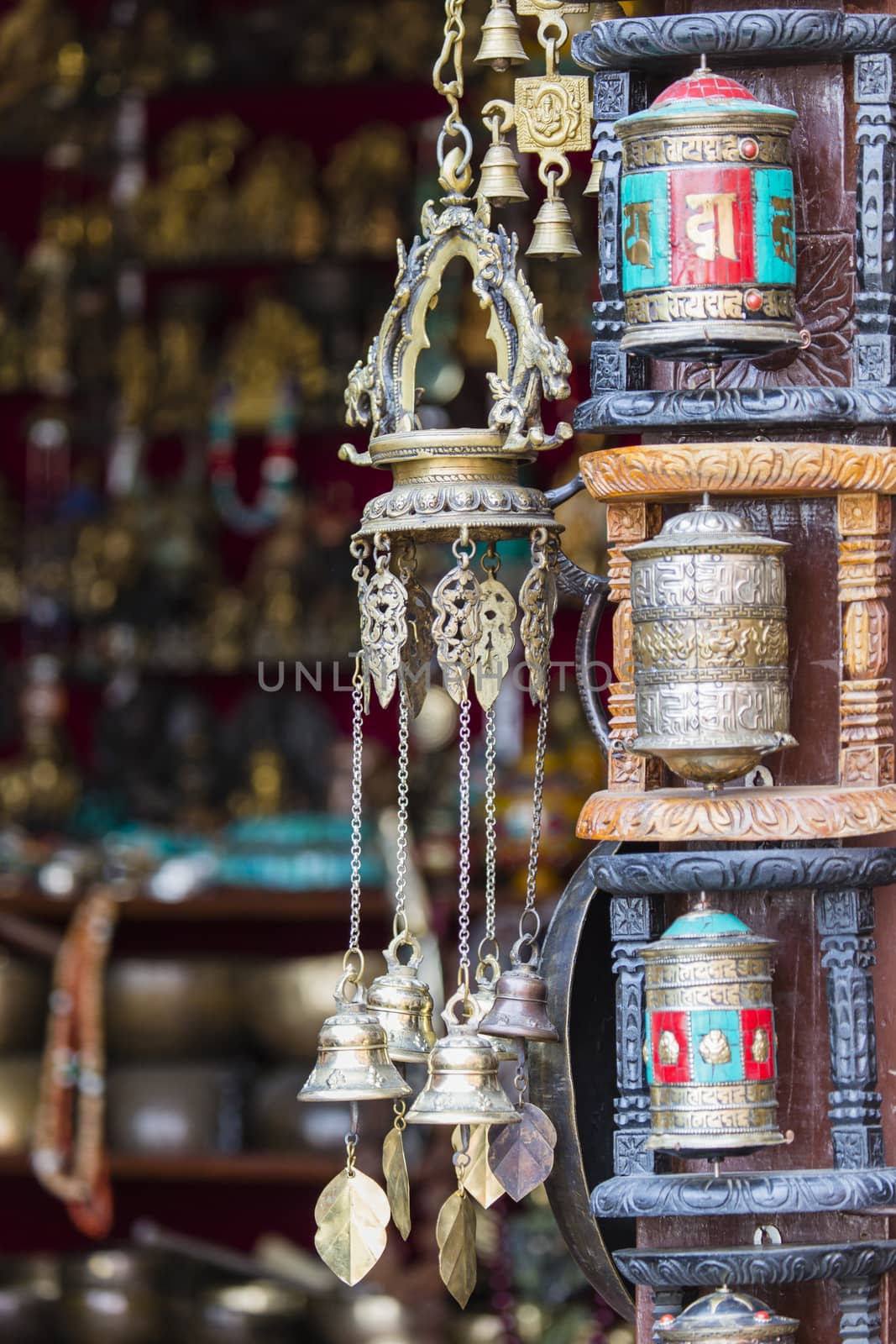 Nepalese Prayer Wheels on Swayambhunath stupa in Kathmandu, Nepal