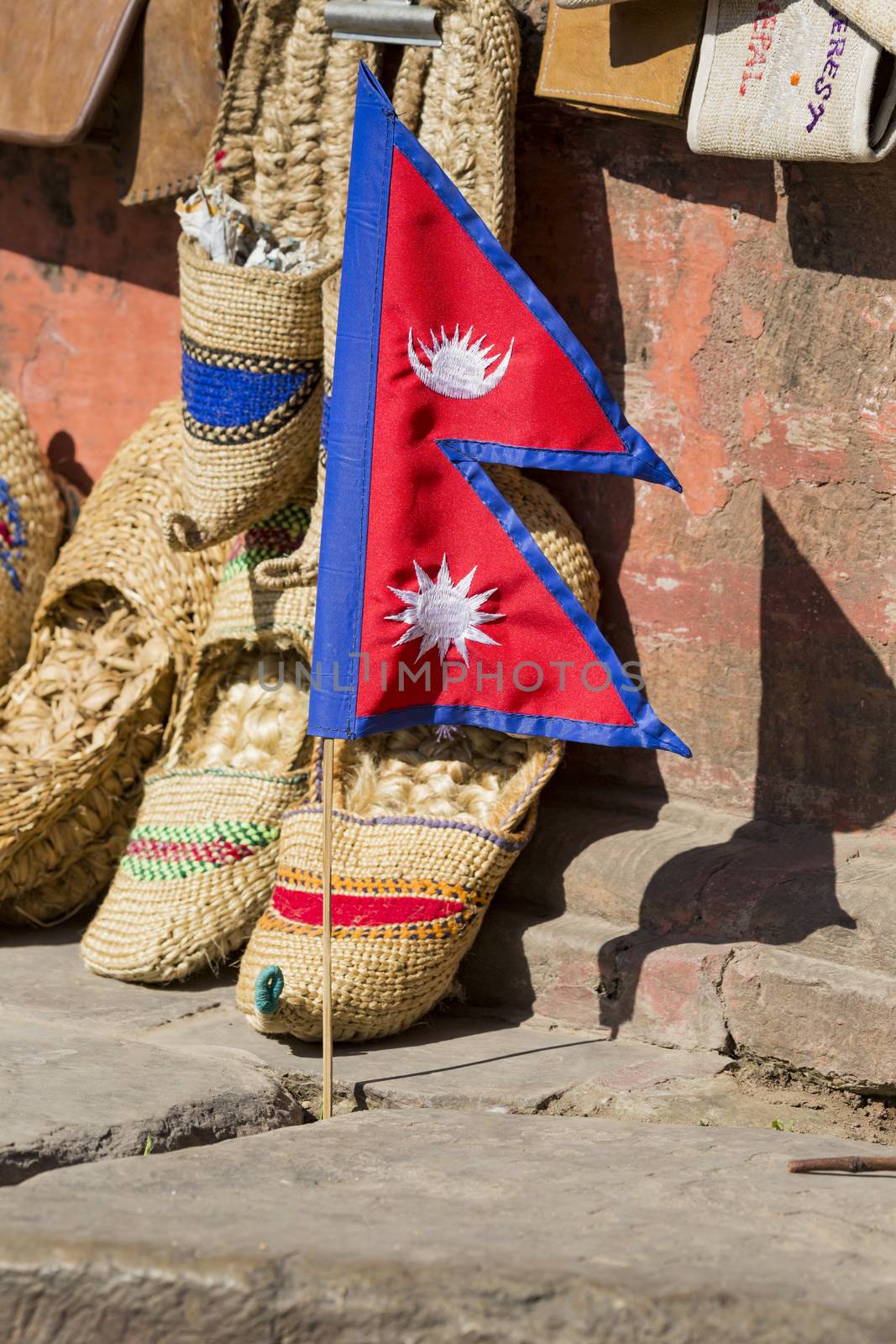 Sale by Nepalese flags on the square Darbar, Nepal.