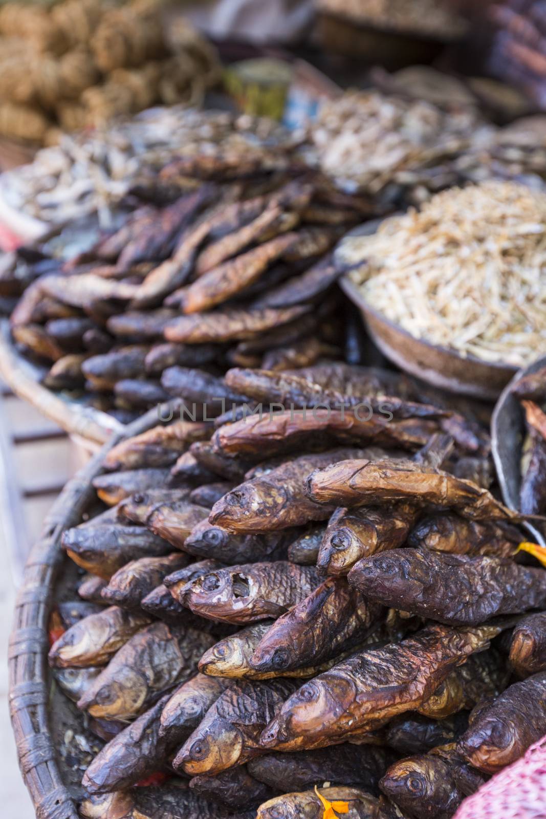 Smoked and dried fish in street of Kathmandu, Nepal


