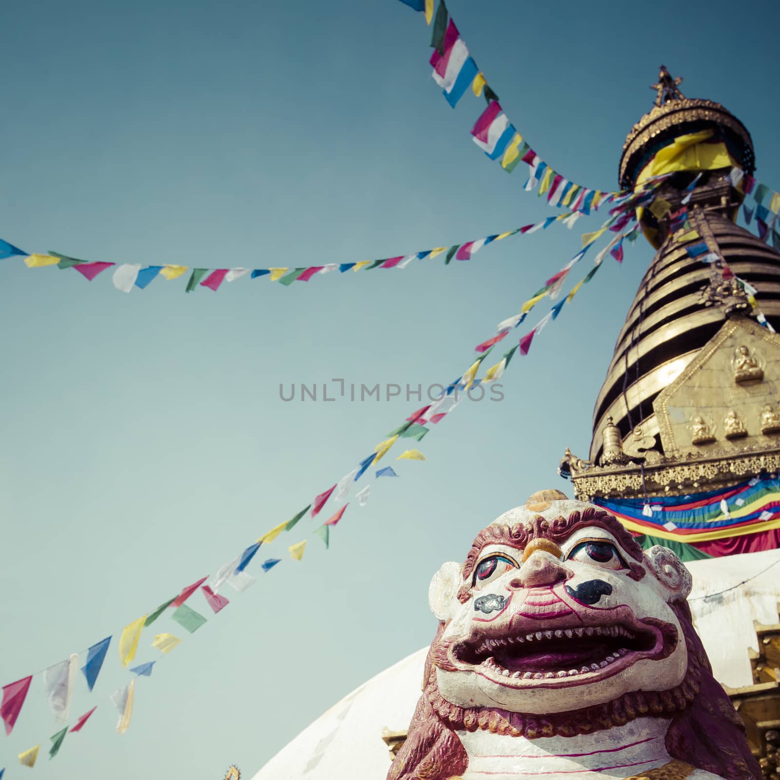 Stupa in Swayambhunath Monkey temple in Kathmandu, Nepal.