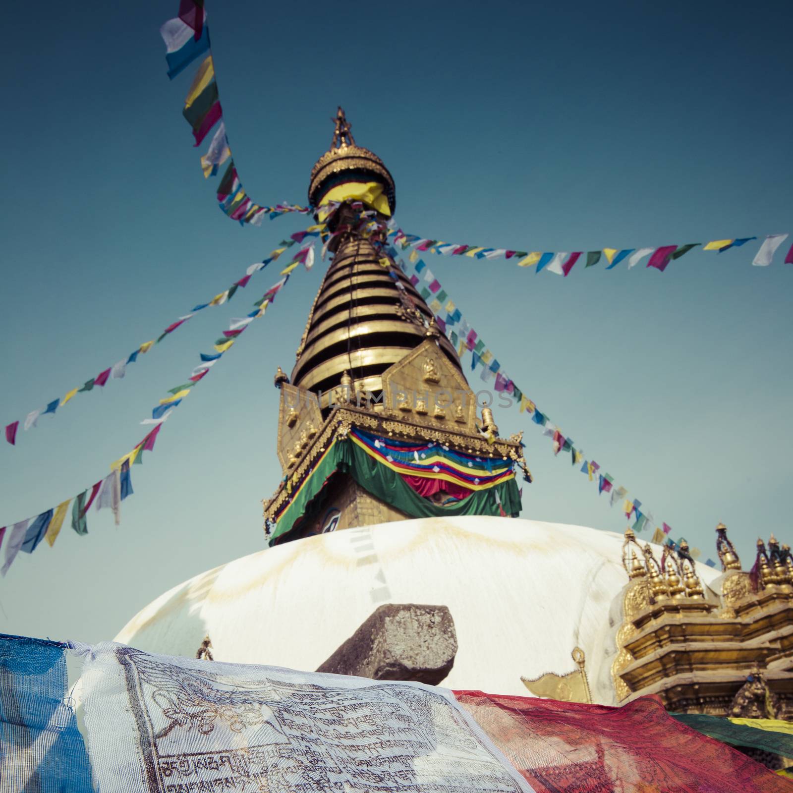 Stupa in Swayambhunath Monkey temple in Kathmandu, Nepal. by mariusz_prusaczyk