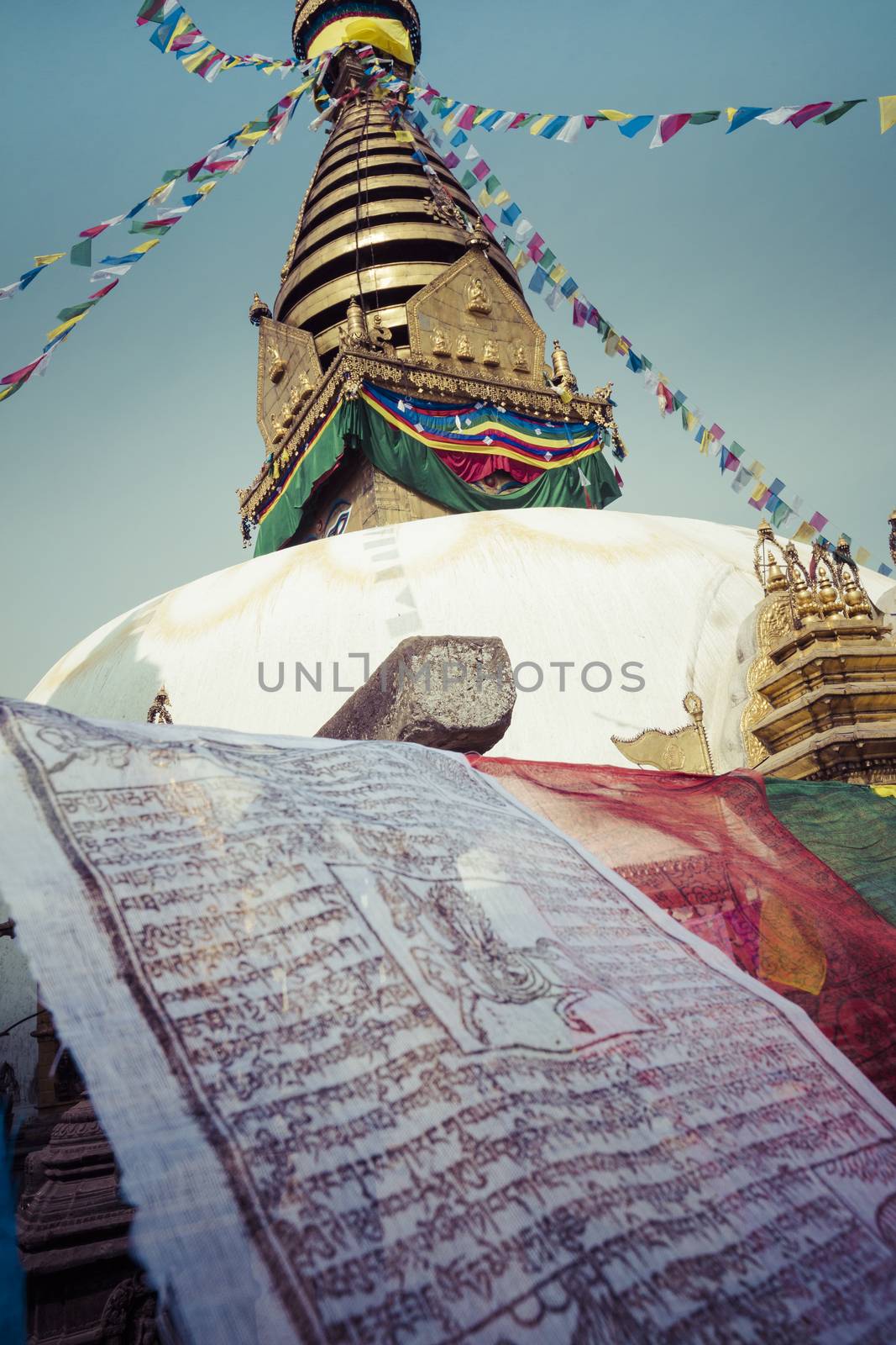Stupa in Swayambhunath Monkey temple in Kathmandu, Nepal. by mariusz_prusaczyk