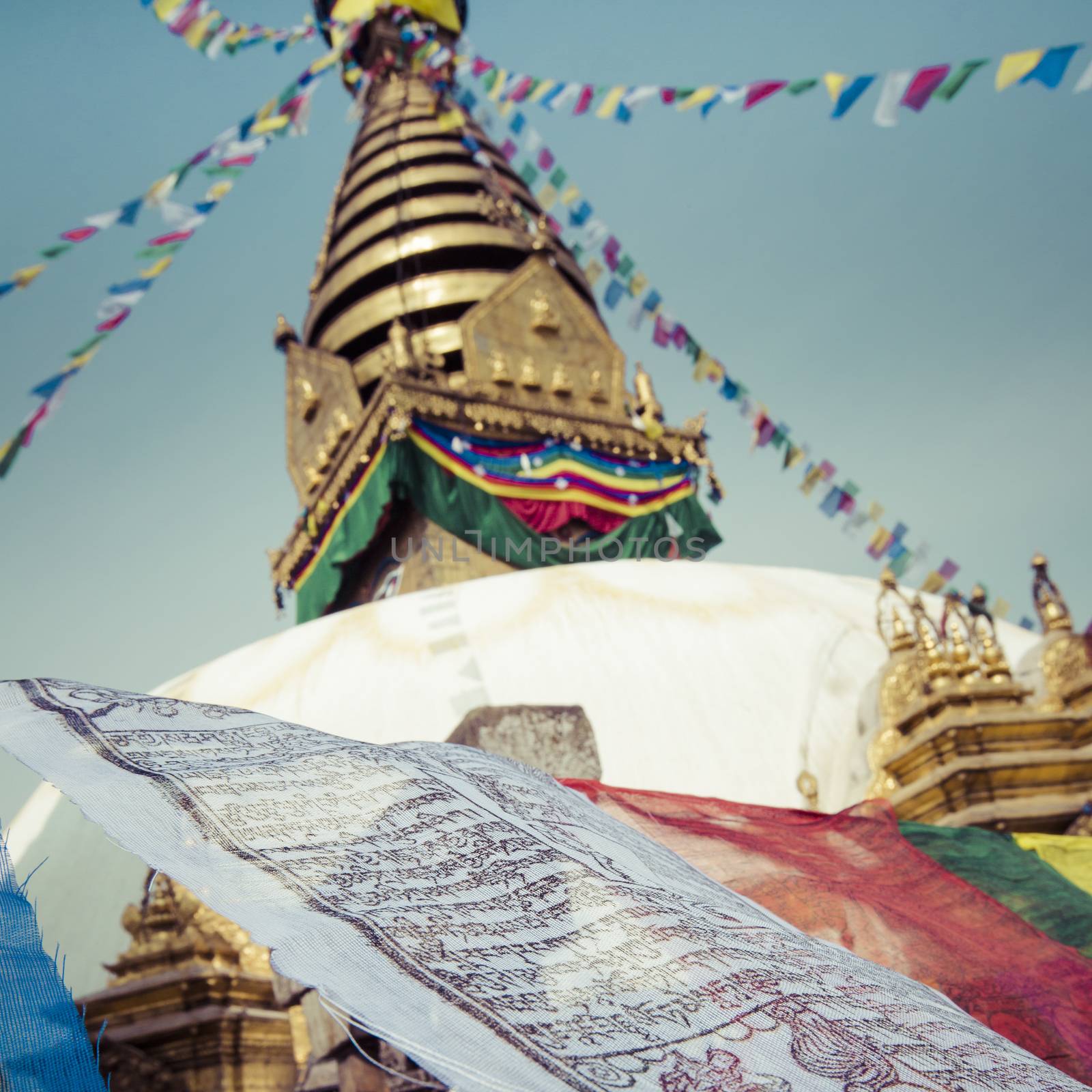 Stupa in Swayambhunath Monkey temple in Kathmandu, Nepal. by mariusz_prusaczyk