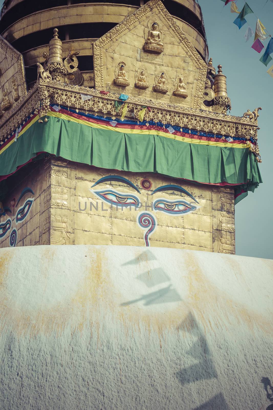 Stupa in Swayambhunath Monkey temple in Kathmandu, Nepal. by mariusz_prusaczyk