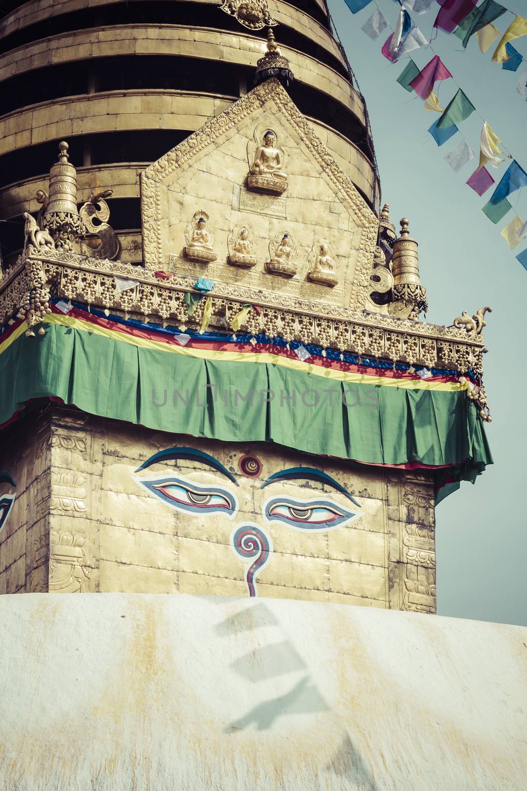 Stupa in Swayambhunath Monkey temple in Kathmandu, Nepal.