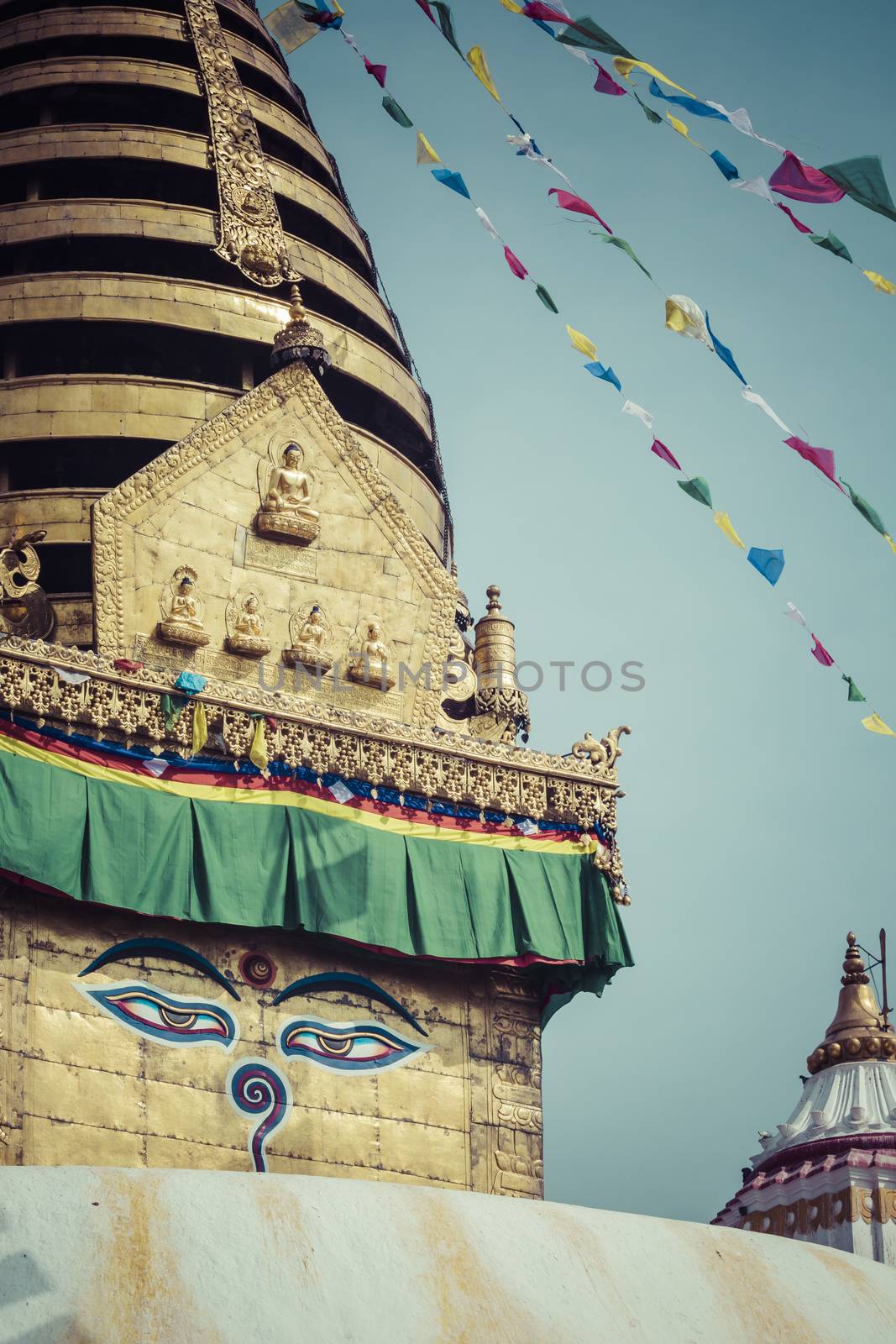 Stupa in Swayambhunath Monkey temple in Kathmandu, Nepal.