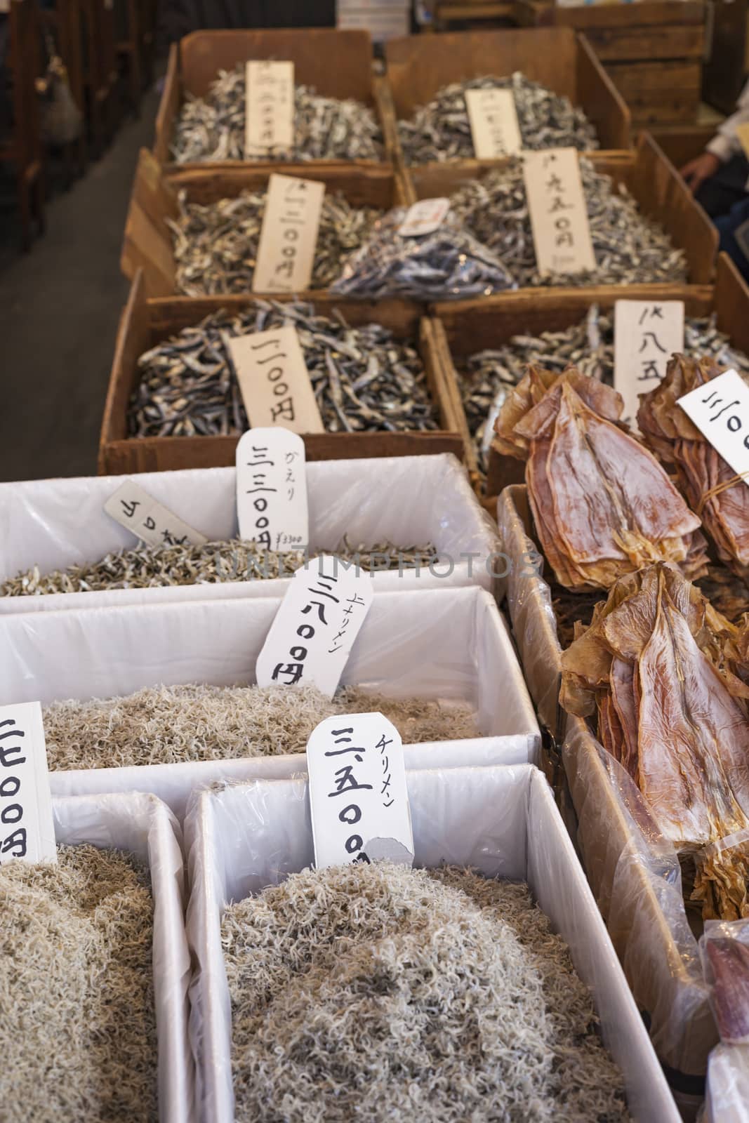 Dried fish, seafood product at market from Japan. by mariusz_prusaczyk