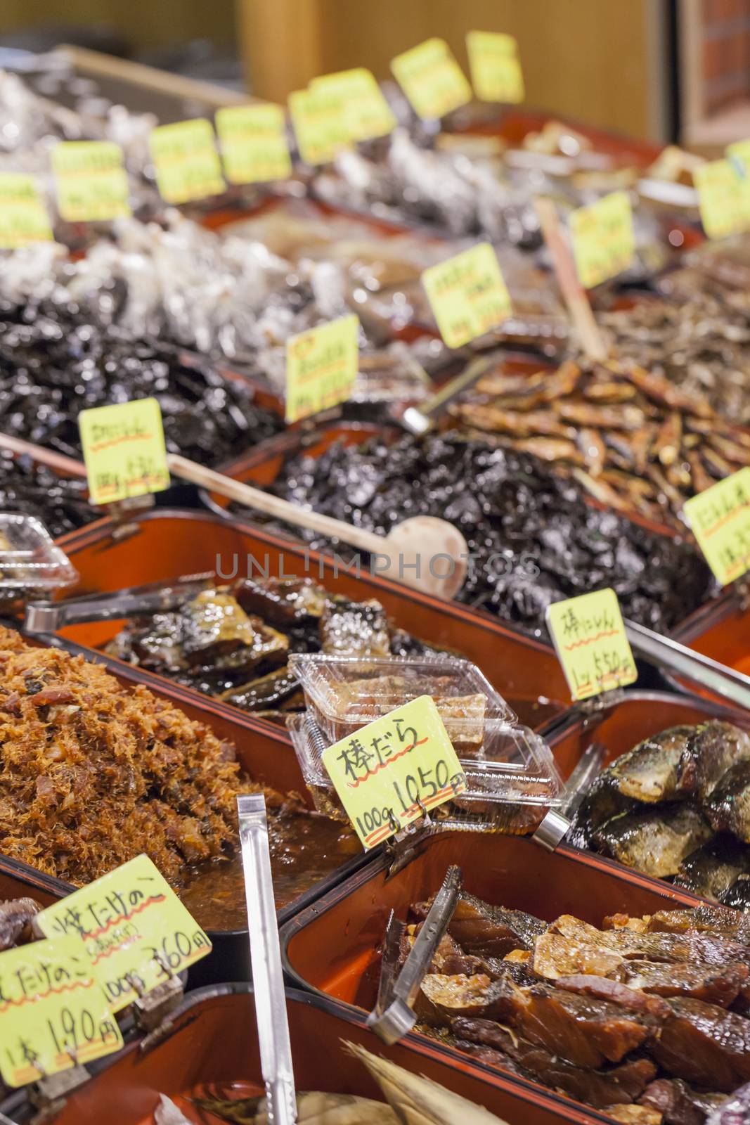 Traditional food market in Kyoto. Japan.