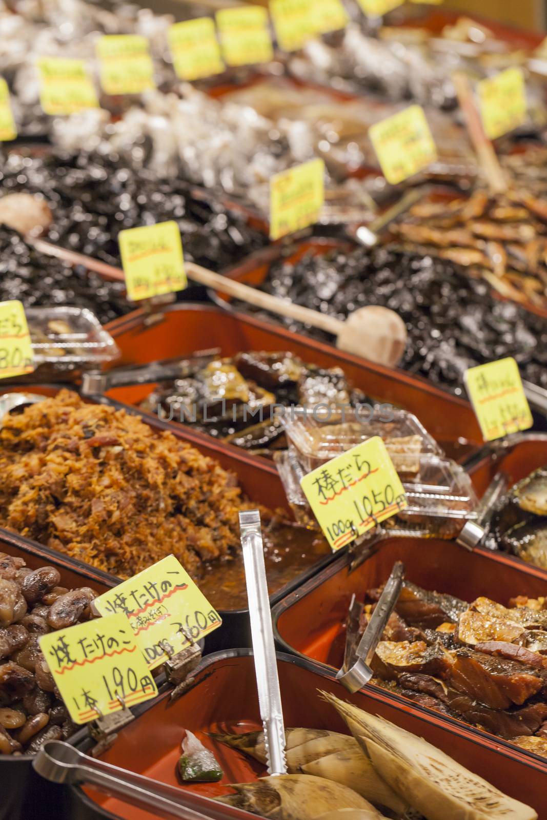 Traditional food market in Kyoto. Japan.