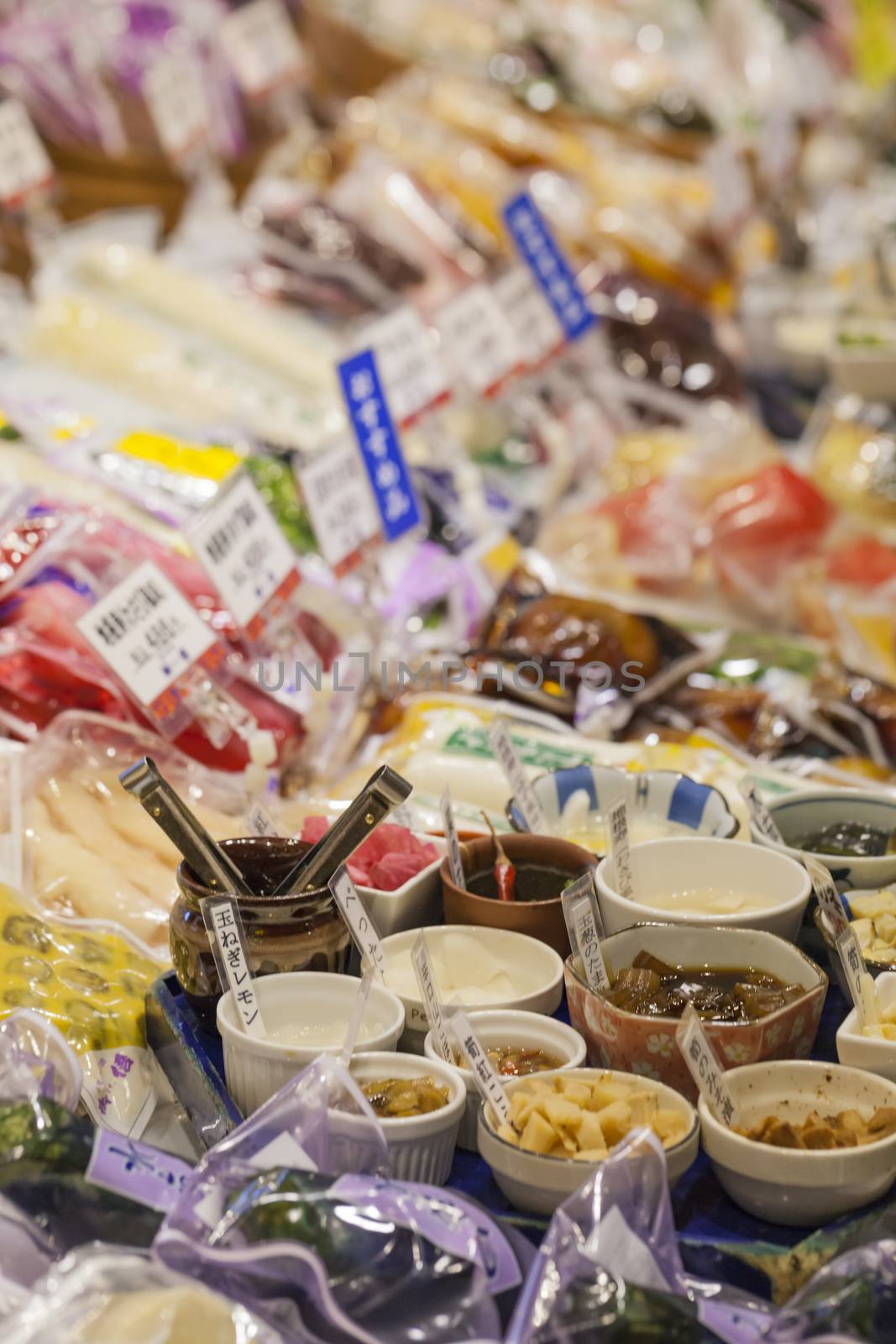 Traditional food market in Kyoto. Japan.