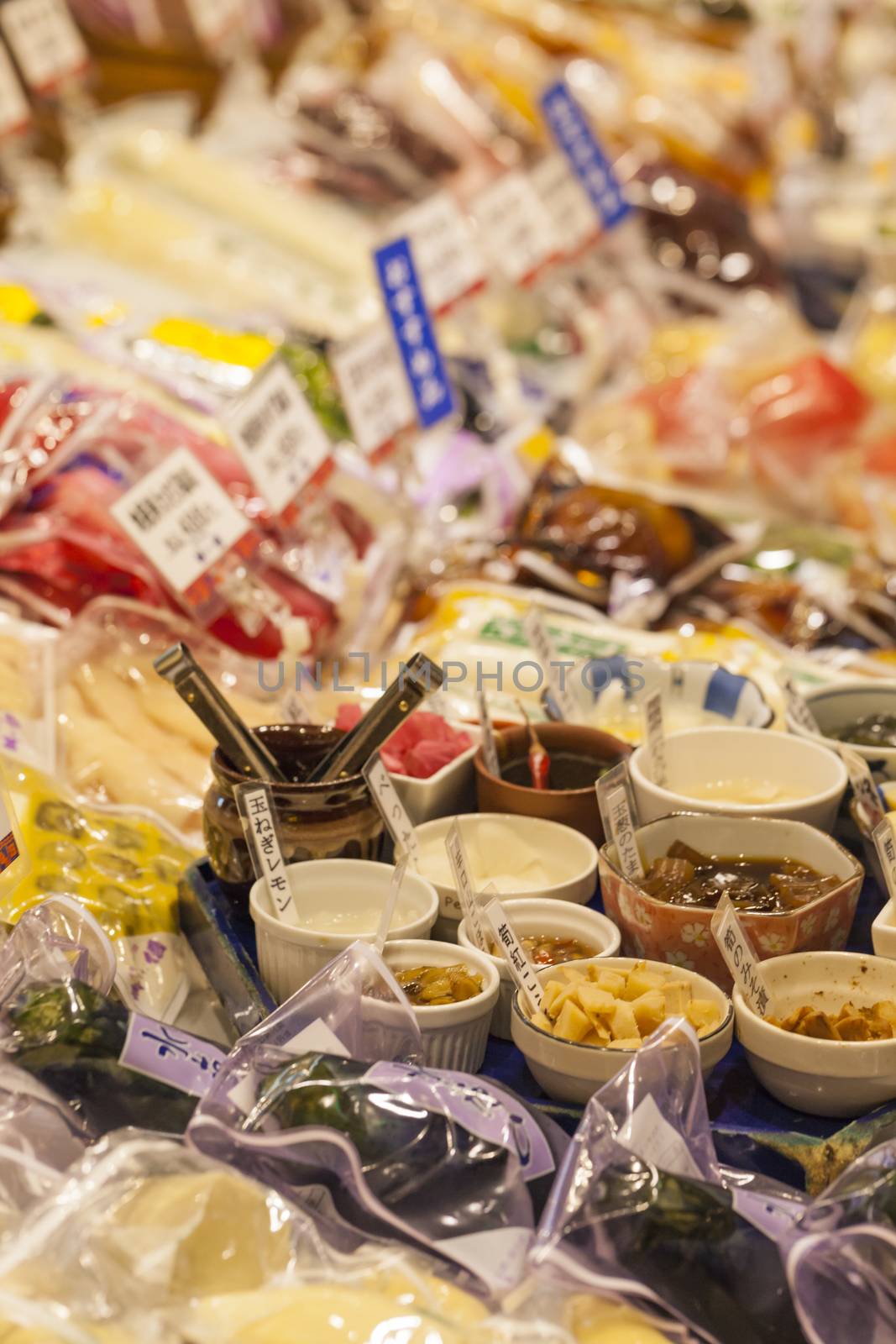 Traditional food market in Kyoto. Japan.