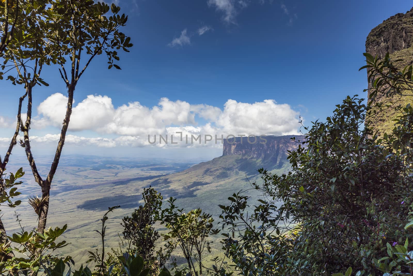 Trail down from the plateau Roraima passes under a falls - Venezuela, South America

