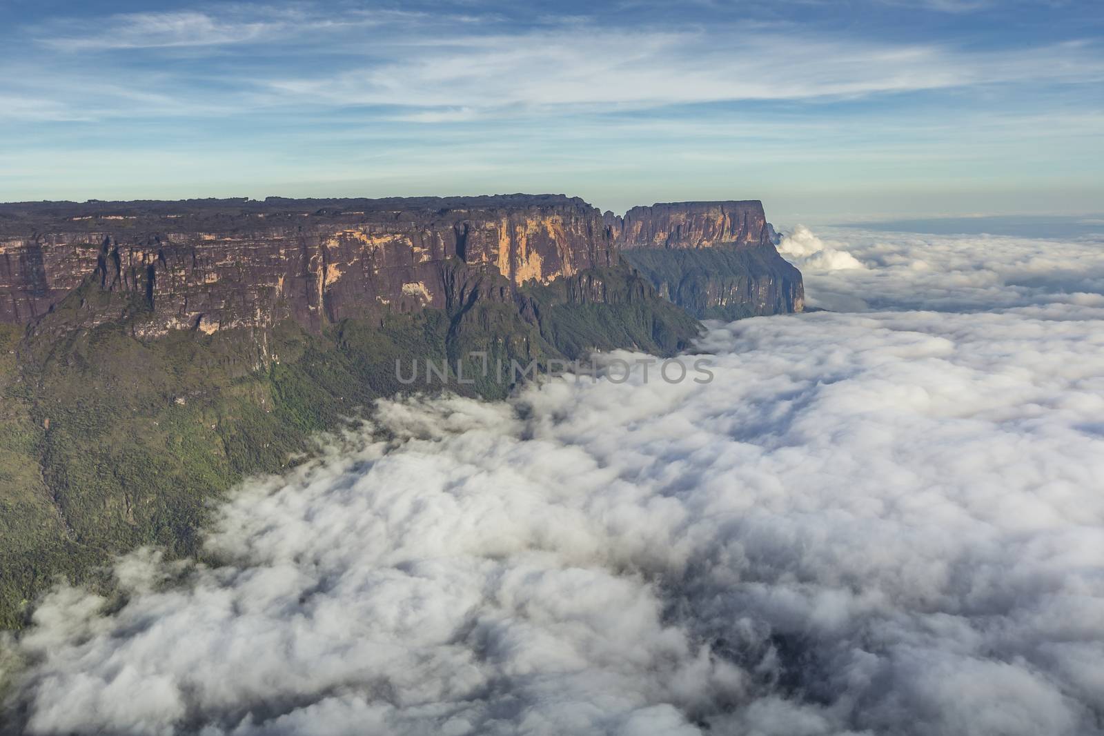 View from the Roraima tepui on Kukenan tepui at the fog - Venezu by mariusz_prusaczyk