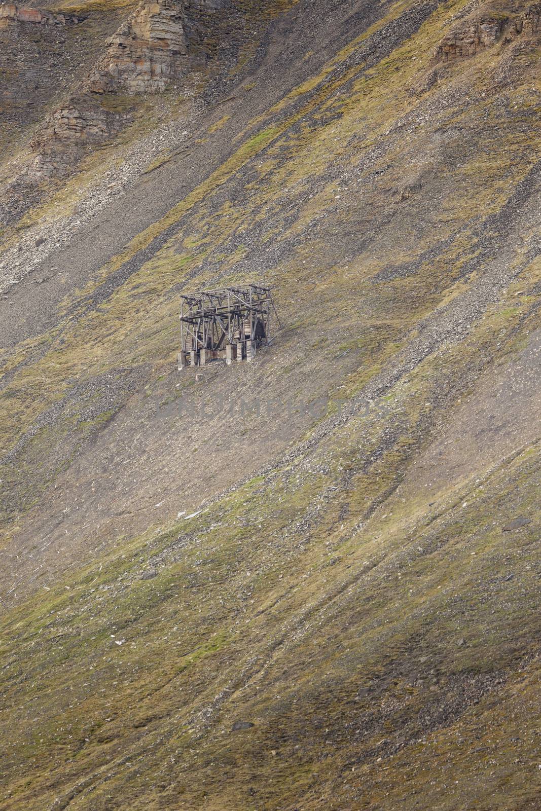 Abandoned wooden coal mine transportation station in Svalbard, Norway

