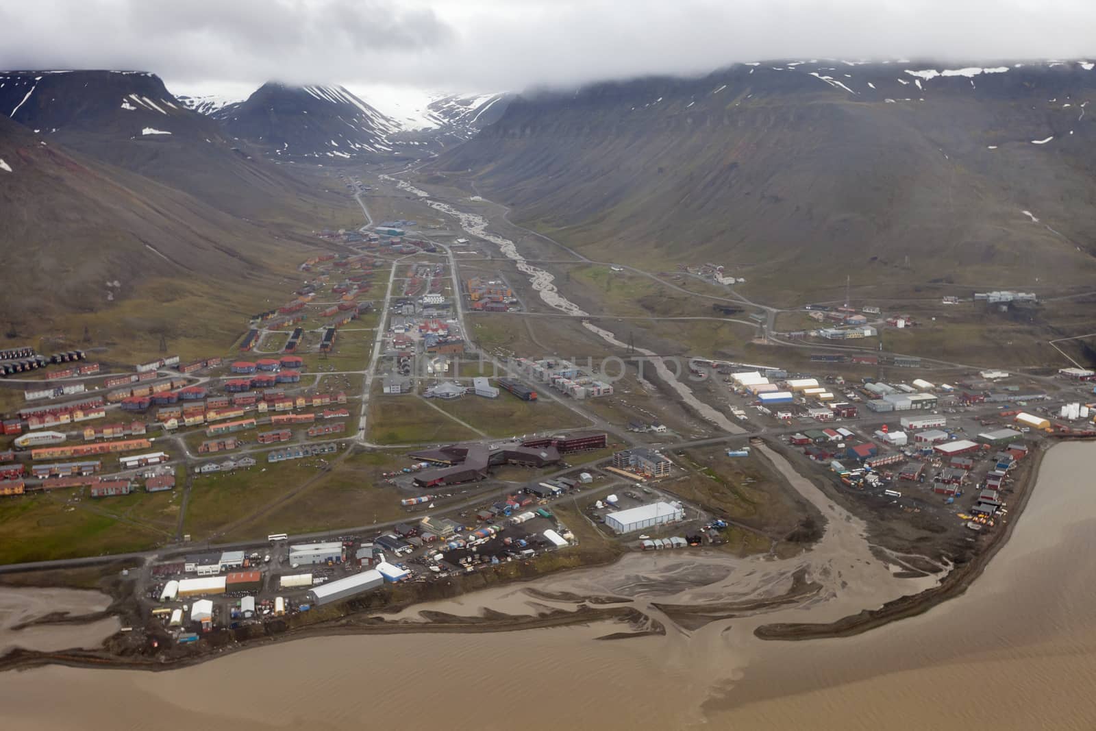 View over Longyearbyen from above, Svalbard, Norway by mariusz_prusaczyk