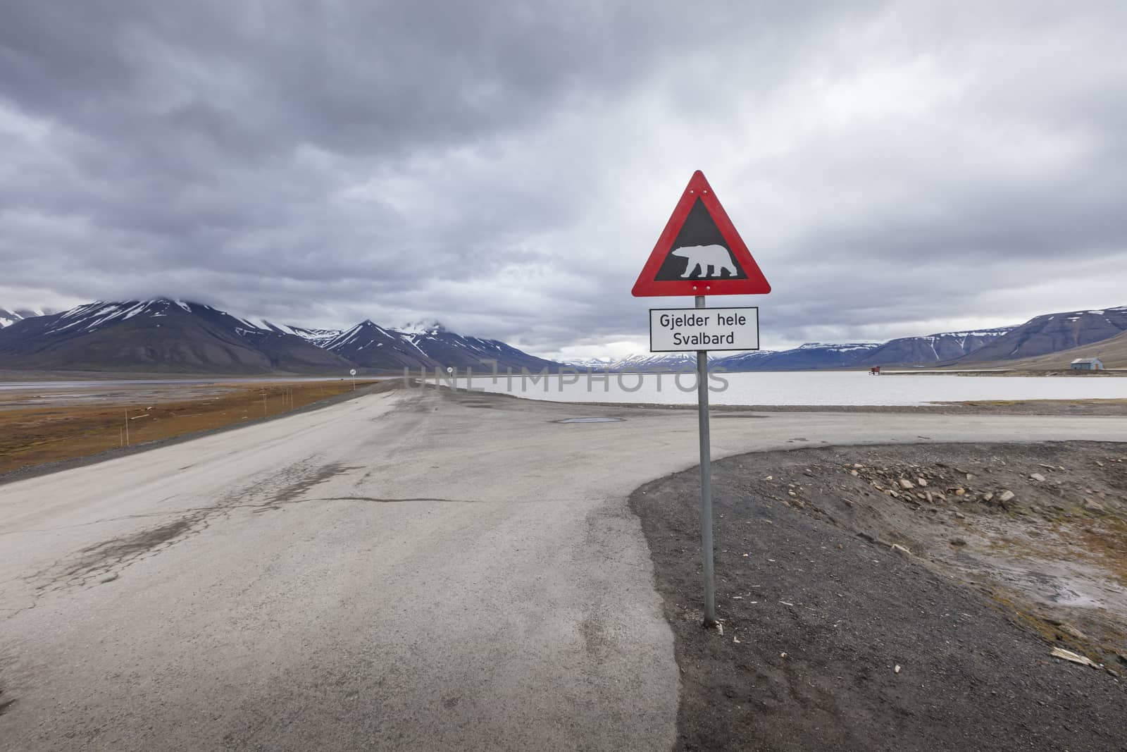 Warning sign polar bears, Spitsbergen, Svalbard, Norway

